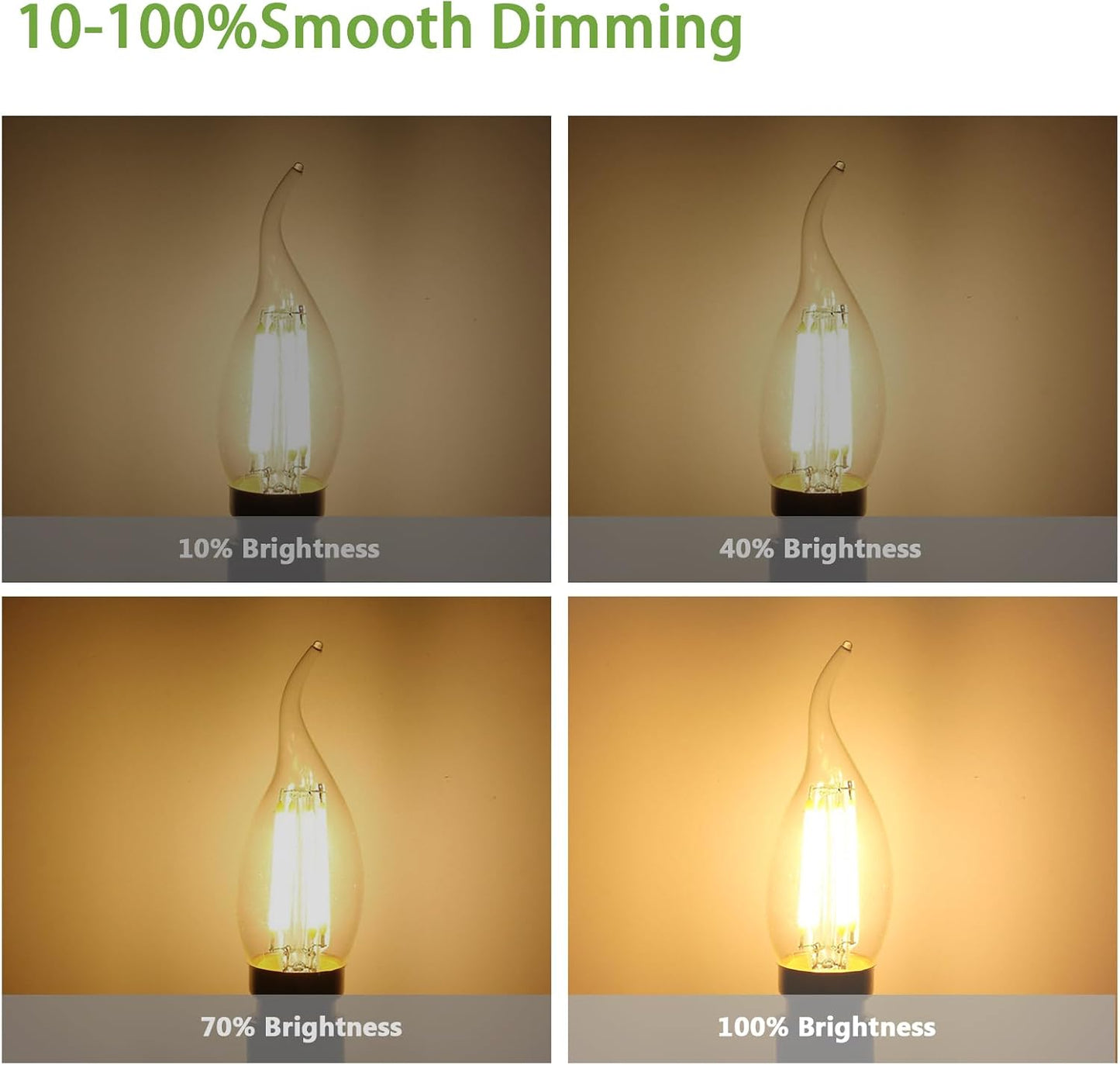 5Pack E12 Chandelier Bulb Dimmable 2700k Warm White 600LM Equivalent 60Watt E12 LED Bulb Vintage Filament C35T/CA10 LED Candle Bulbs Suitable for Living and Dining Room WN420