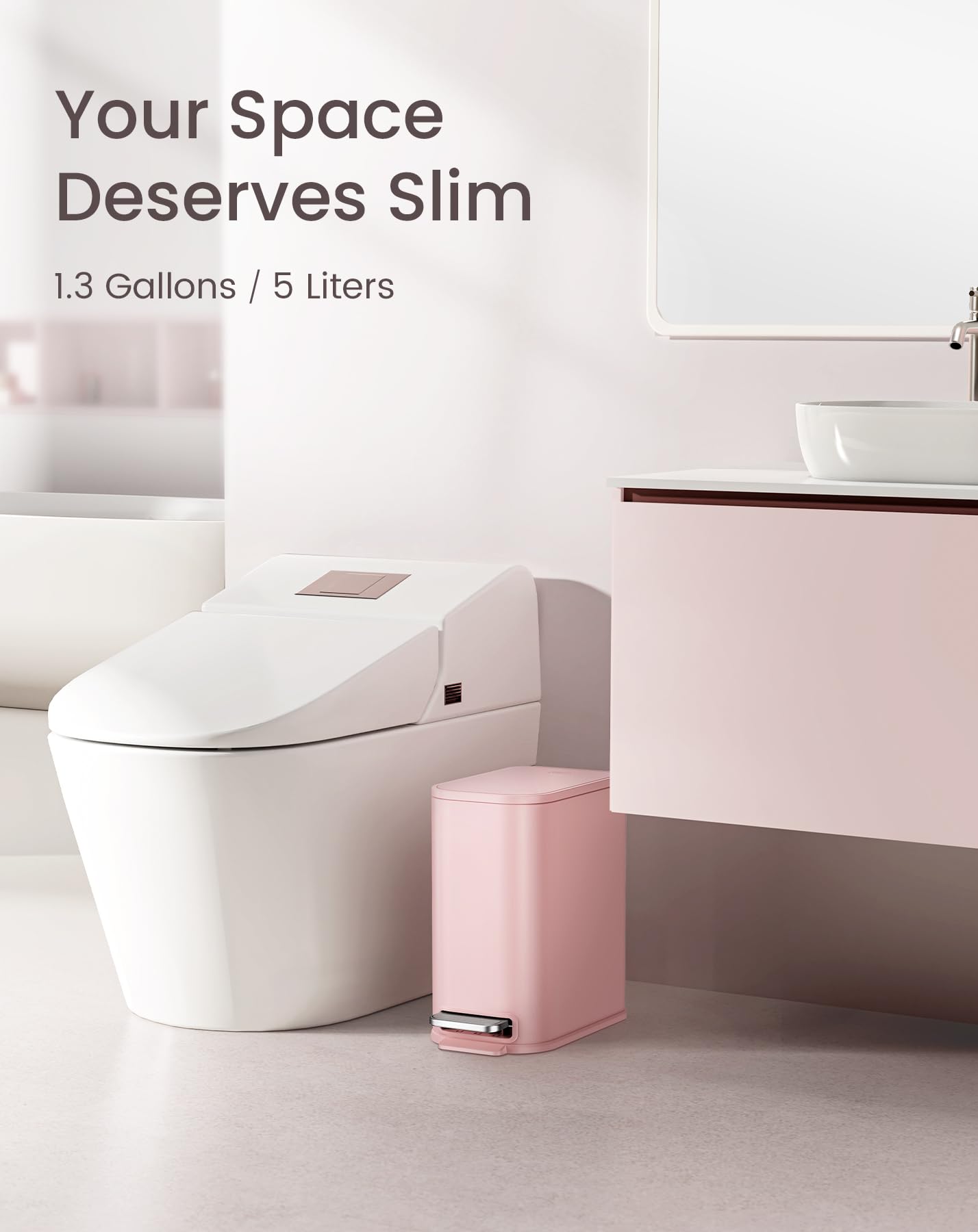 Cesun Small Bathroom Trash Can with Lid Soft Close, Step Pedal, 5 Liter / 1.3 Gallon Stainless Steel Garbage Can with Removable Inner Bucket, Waste Basket for Bathroom, Bedroom (White) DD1210