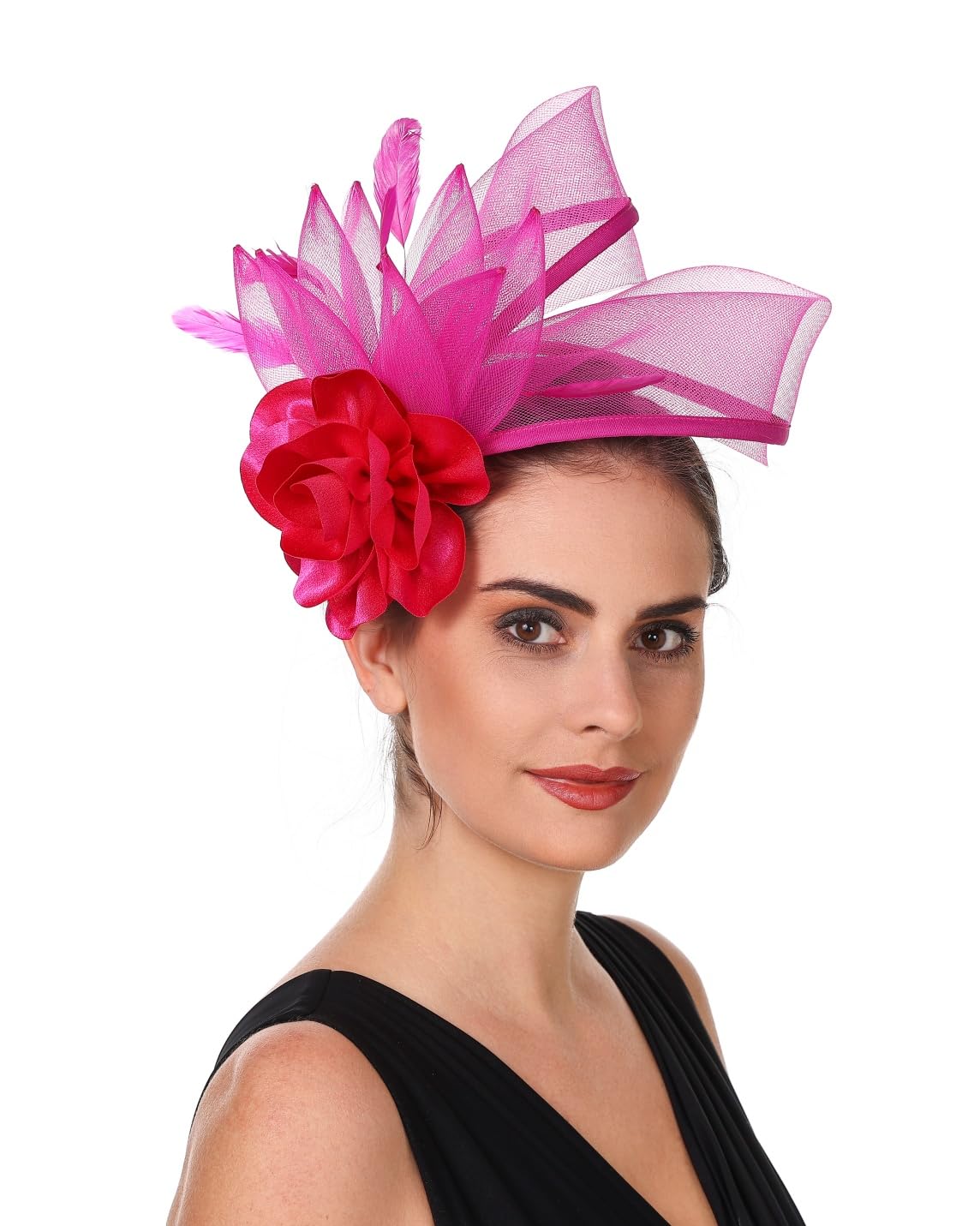 SAFERIN Fascinators Hat Flower Mesh Ribbons Feathers on a Headband and a Clip Tea Party Headwear for Girls and Women WN420