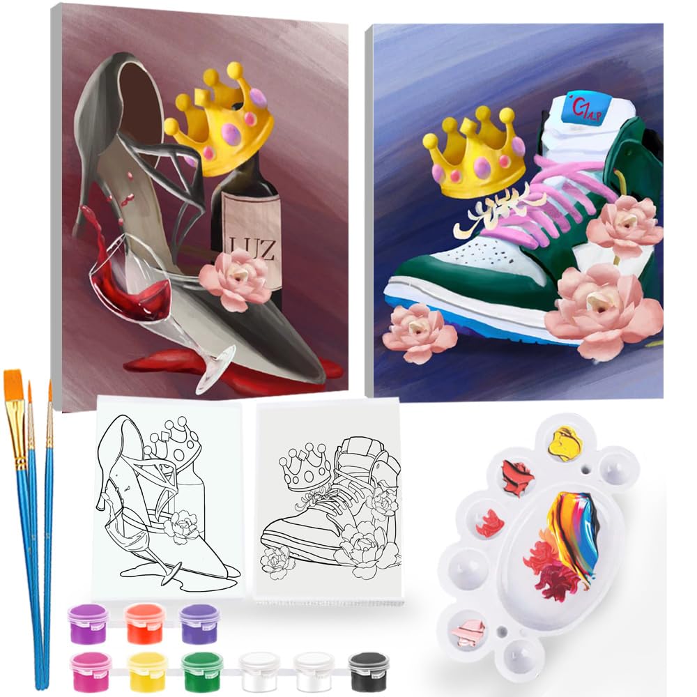 2Pcs Sip and Paint Kit for Adults,Valentines Couple Painting Kit Supplies Canvas, Pre Drawn Canvas to Paint for Date Night for Couples DIY Acrylic Painting Kits Party Favor 8×10 WN420