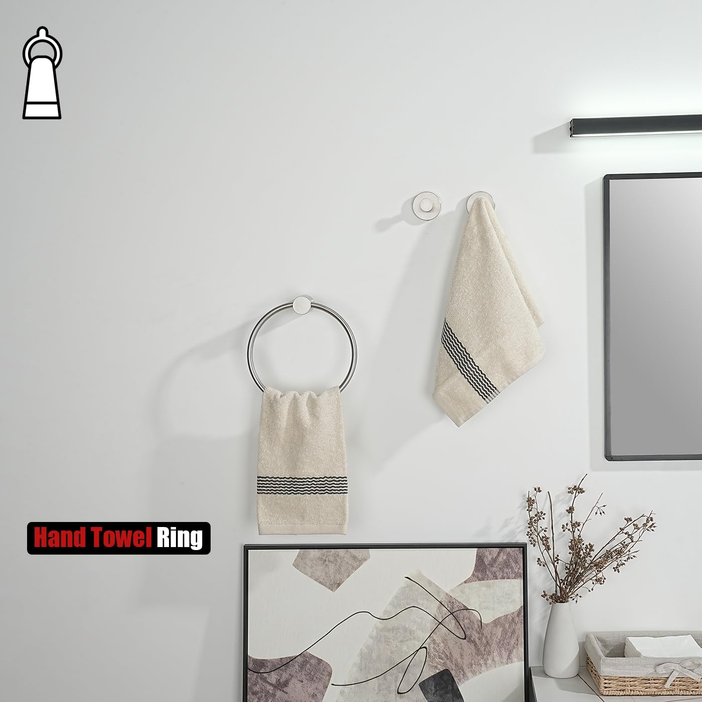 JQK Black Towel Ring, 304 Stainless Steel Matte Black Hand Towel Holder for Bathroom, Wall Mount, TR630-PB BST220