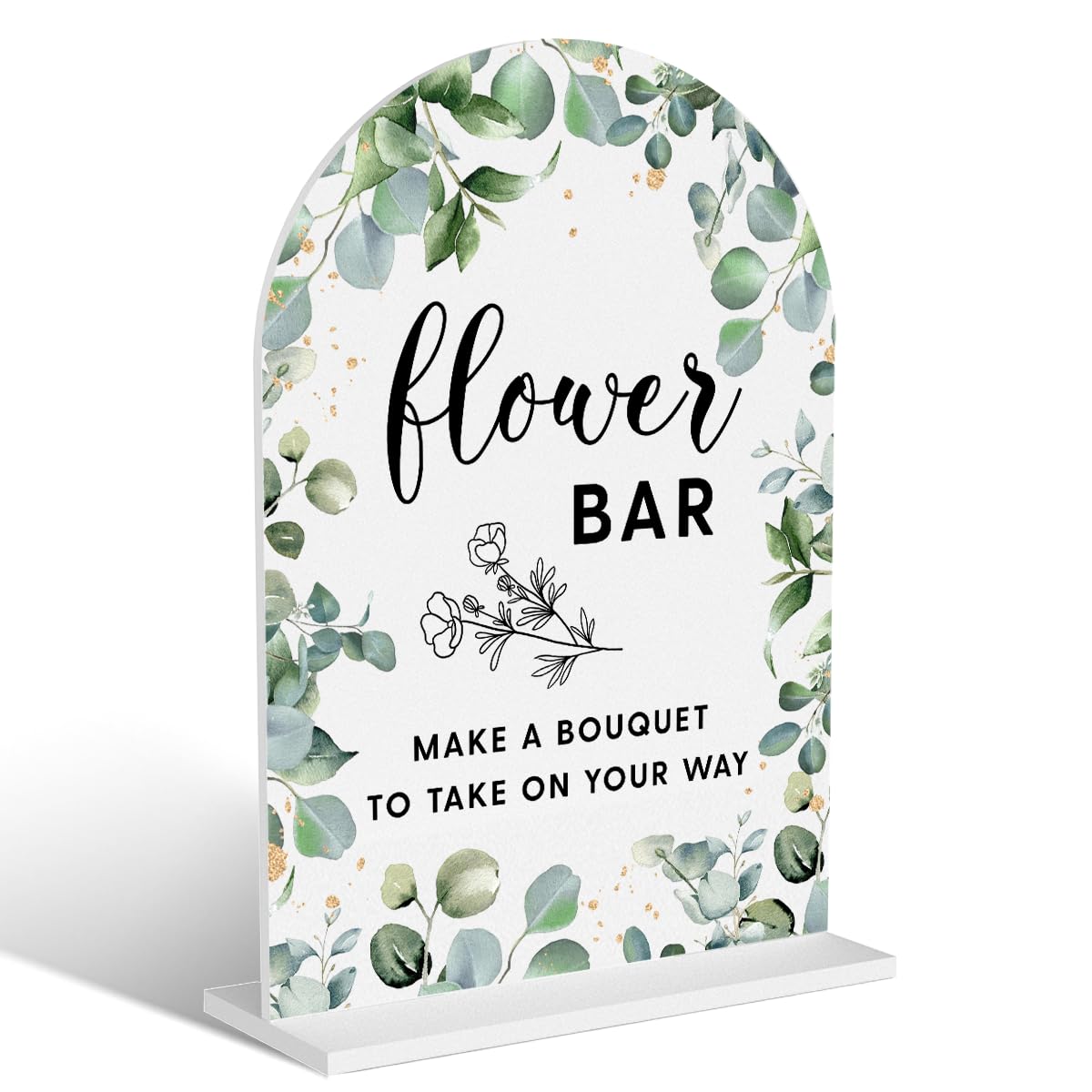 Acrylic Wedding Signs, Bubble Send Off Signs for Marriage Reception, Bridal Shower Decorations, Modern Arched Round Top Acrylic Table Top Sign with Holder for Wedding Party (White Eucalyptus Leaves) BST326L