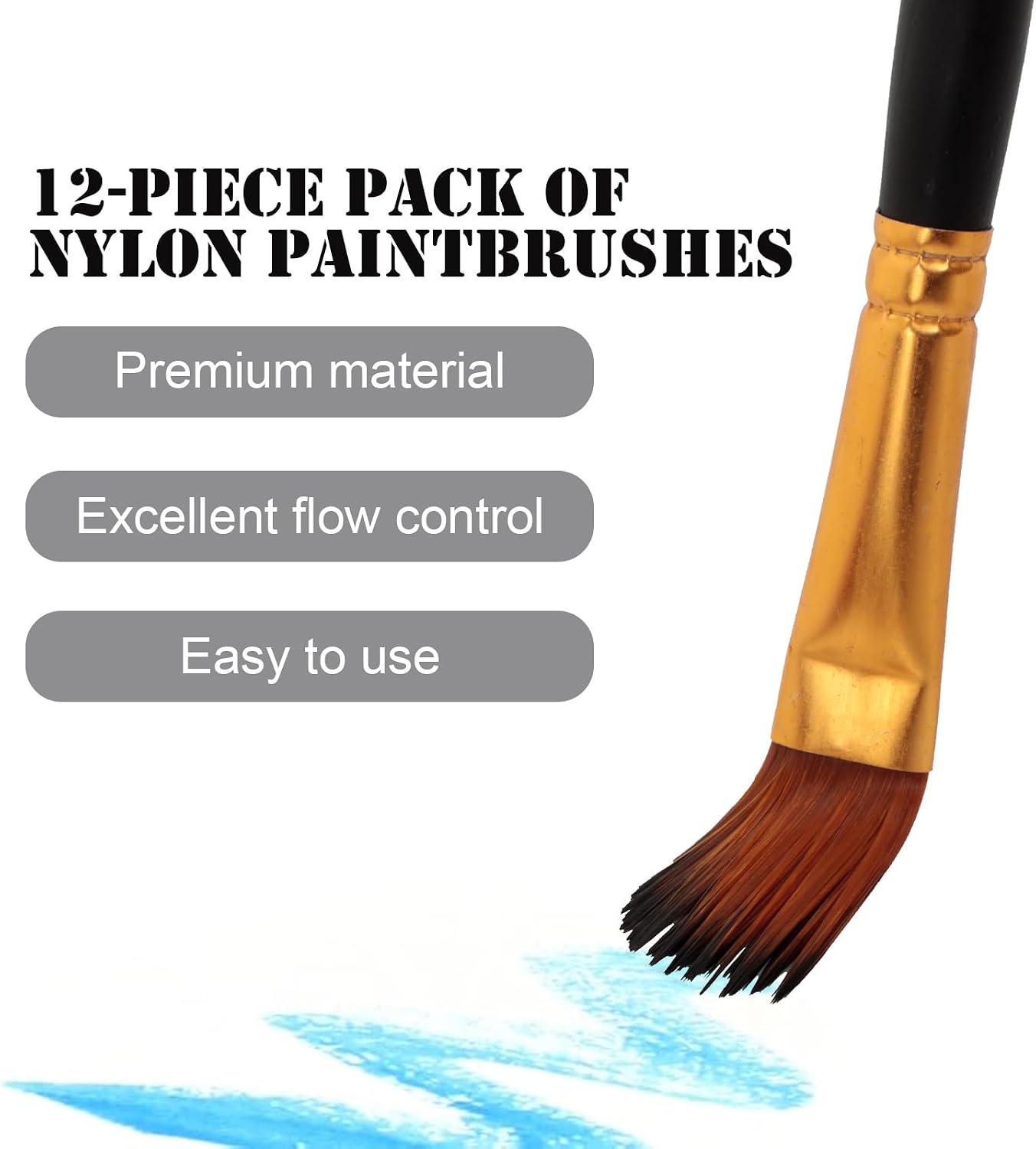 12 Pcs Artist Paint Brushes Set, Professional Watercolor Brushes with Round, Detail, Dagger & Wide Flat for Acrylic, Oil, Gouache, Ink Painting BST326L