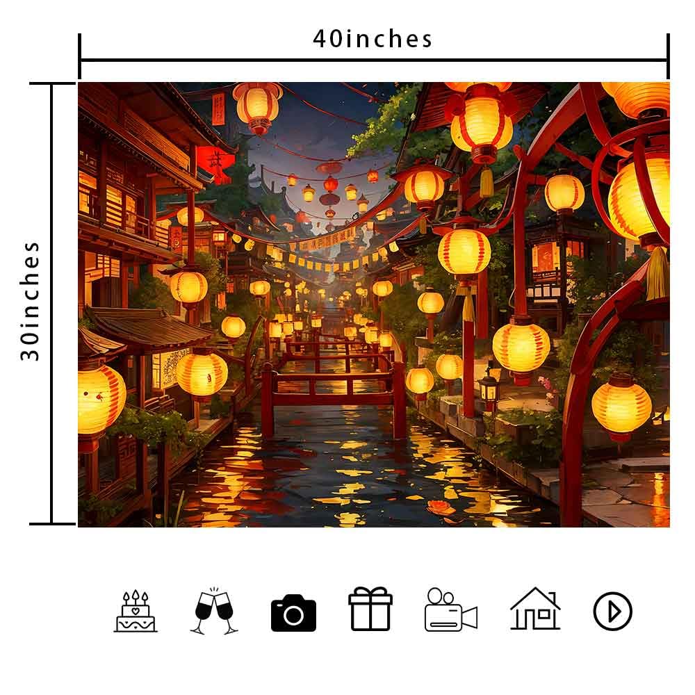 Ine Ive Japanese Tapestry Wall Hanging Large Size 93x71 Inch | Traditional Japan Streets filled with lanterns tapestry for Bedroom Living Room Dorm Office Restaurant Wall Decor BST202