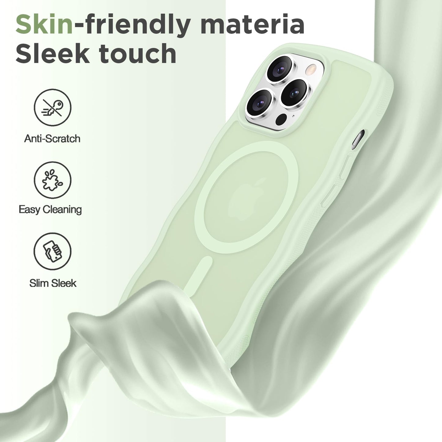 Magnetic for iPhone 13 Pro Case, Compatible with MagSafe Cute Wave Non-Slip Translucent Matte Easier Grip Shockproof Phone Case for iPhone 13 Pro, Black WN420