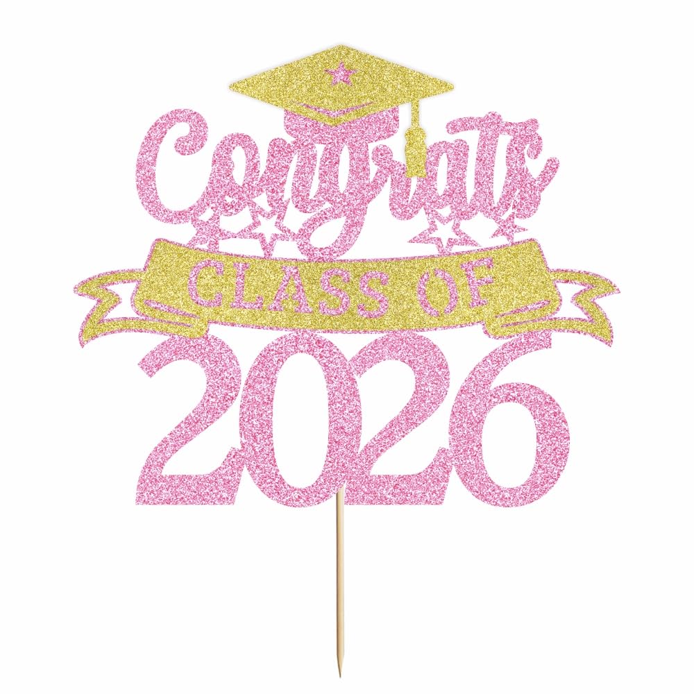 Congratulations Cake Topper,Congratulations 2026 Graduation | Cake Topper,Graduation, Wedding, Retirement, Birthday, Anniversary, Celebration Party Decorations Supplies (Black Gold) BST202