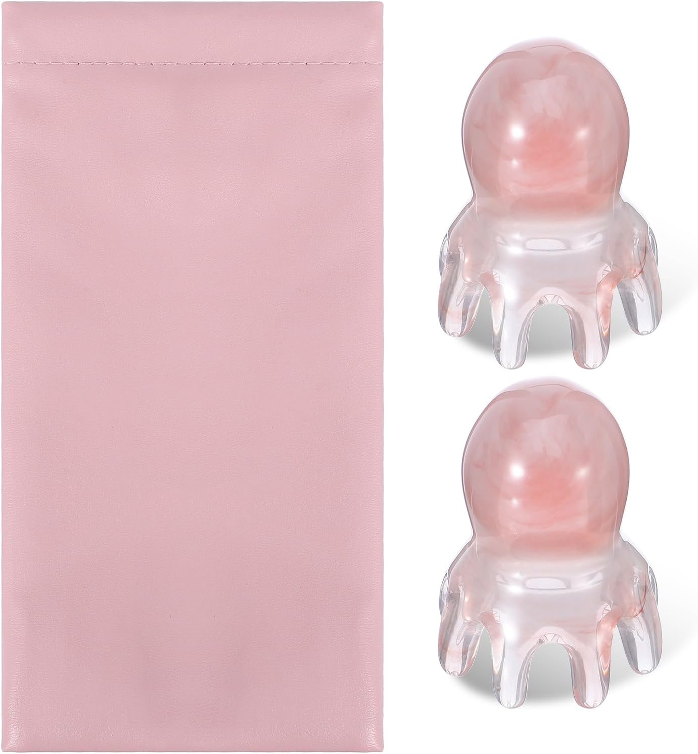 Head Massage Tools 2 Pcs Cute Hair Massage Comb 8 Foot Acupuncture Points Portable Manual Scraper for Home Office Gua Sha Body Massager Tool for Head Hair Body Relaxation with Pink Storage Bag WN420