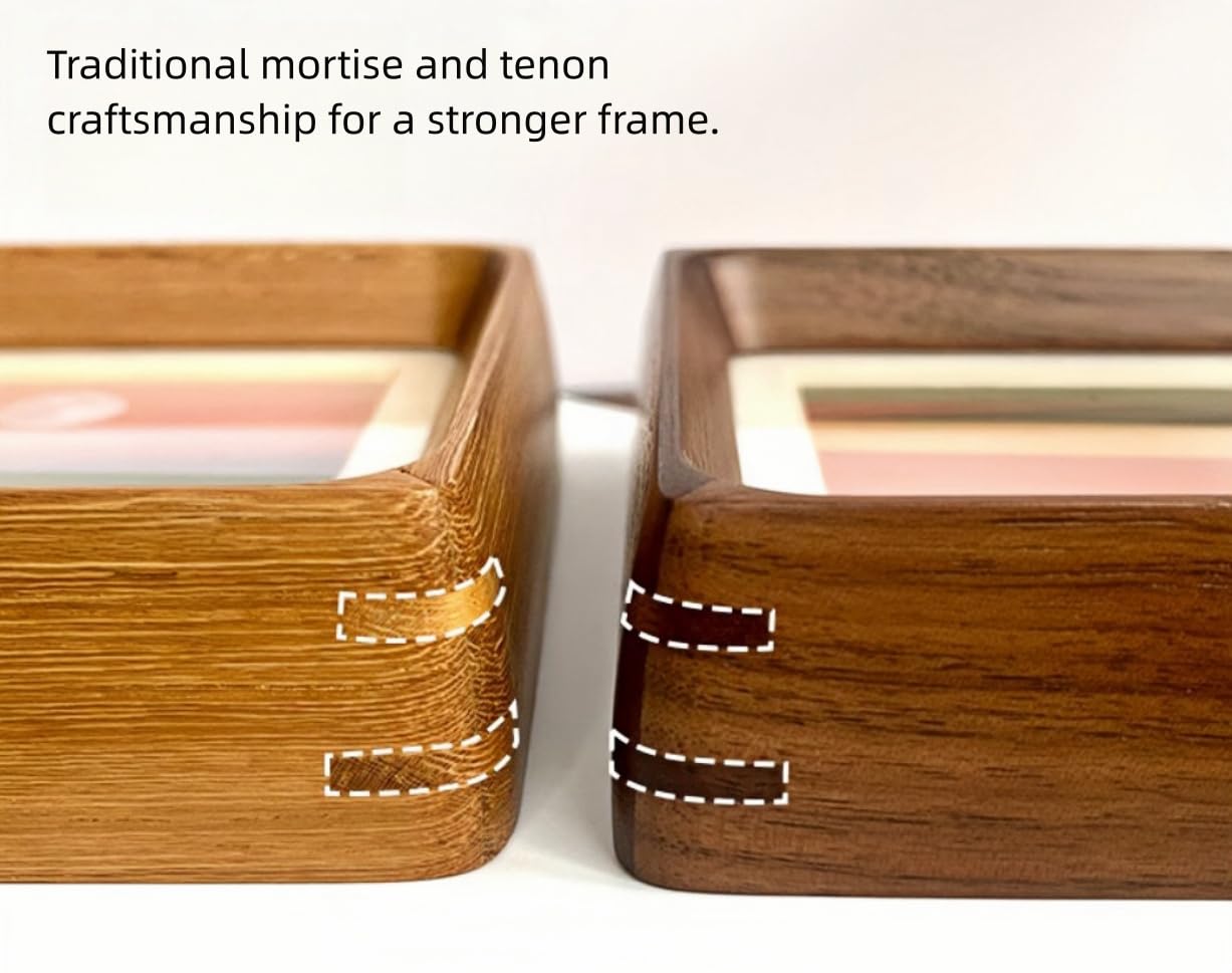 6x6 Solid Teak Wood Picture Frame Matted to 4x4 | Shatterproof Plexiglass, Mortise-Tenon Build, Horizontal & Vertical Tabletop Wall Mounting Square Display Frame BST220