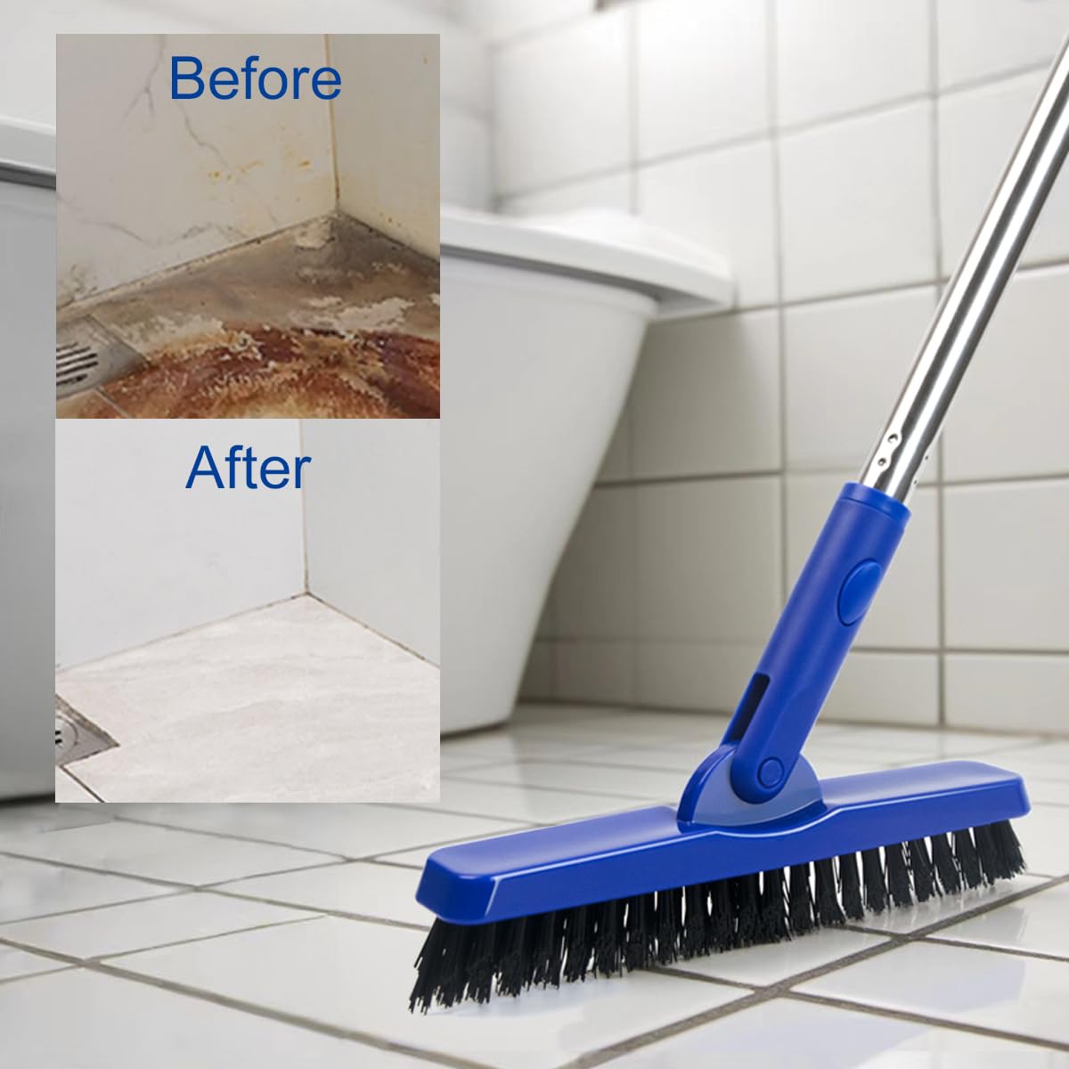 CELOX Heavy Duty Long Handle Scrub Brush, Tile Scrub Brush with Long Handle Stiff Bristles for Cleaning (Blue) BST326H