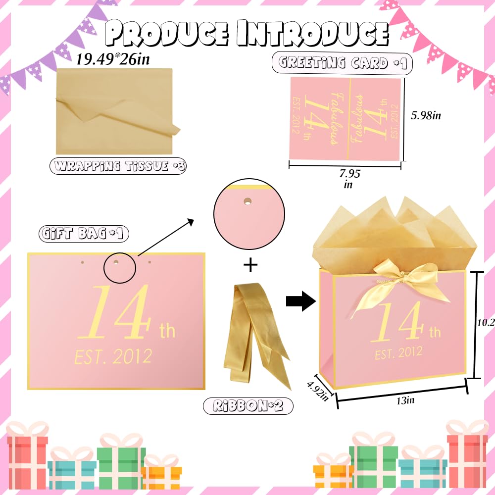 Eaureum Personalized Initial A Gift Bags for Girls Women, 13" Pink Initial A Gift Bags for Birthday Wedding Holidays Party Decorations for Her Girls Women Daughter Granddaughter Friends Wife BST326L