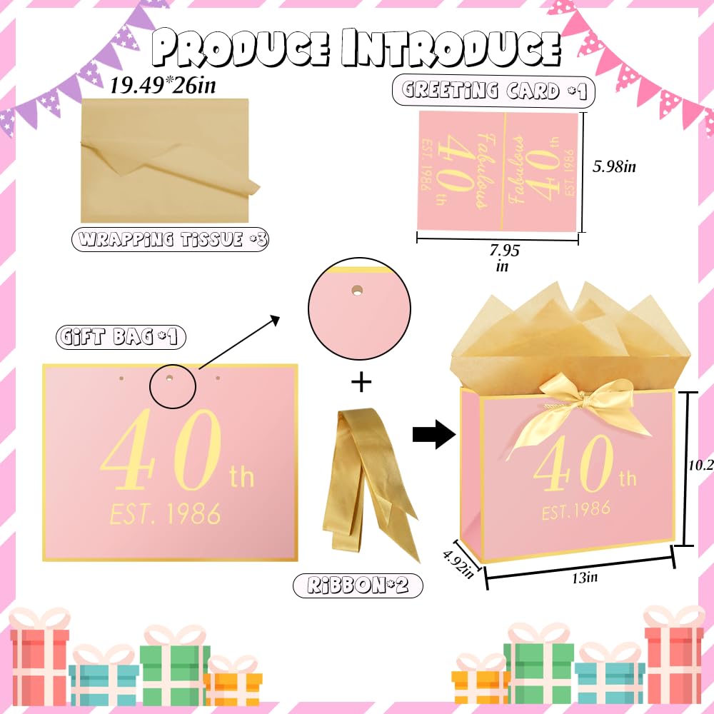 Eaureum Personalized Initial A Gift Bags for Girls Women, 13" Pink Initial A Gift Bags for Birthday Wedding Holidays Party Decorations for Her Girls Women Daughter Granddaughter Friends Wife BST326L