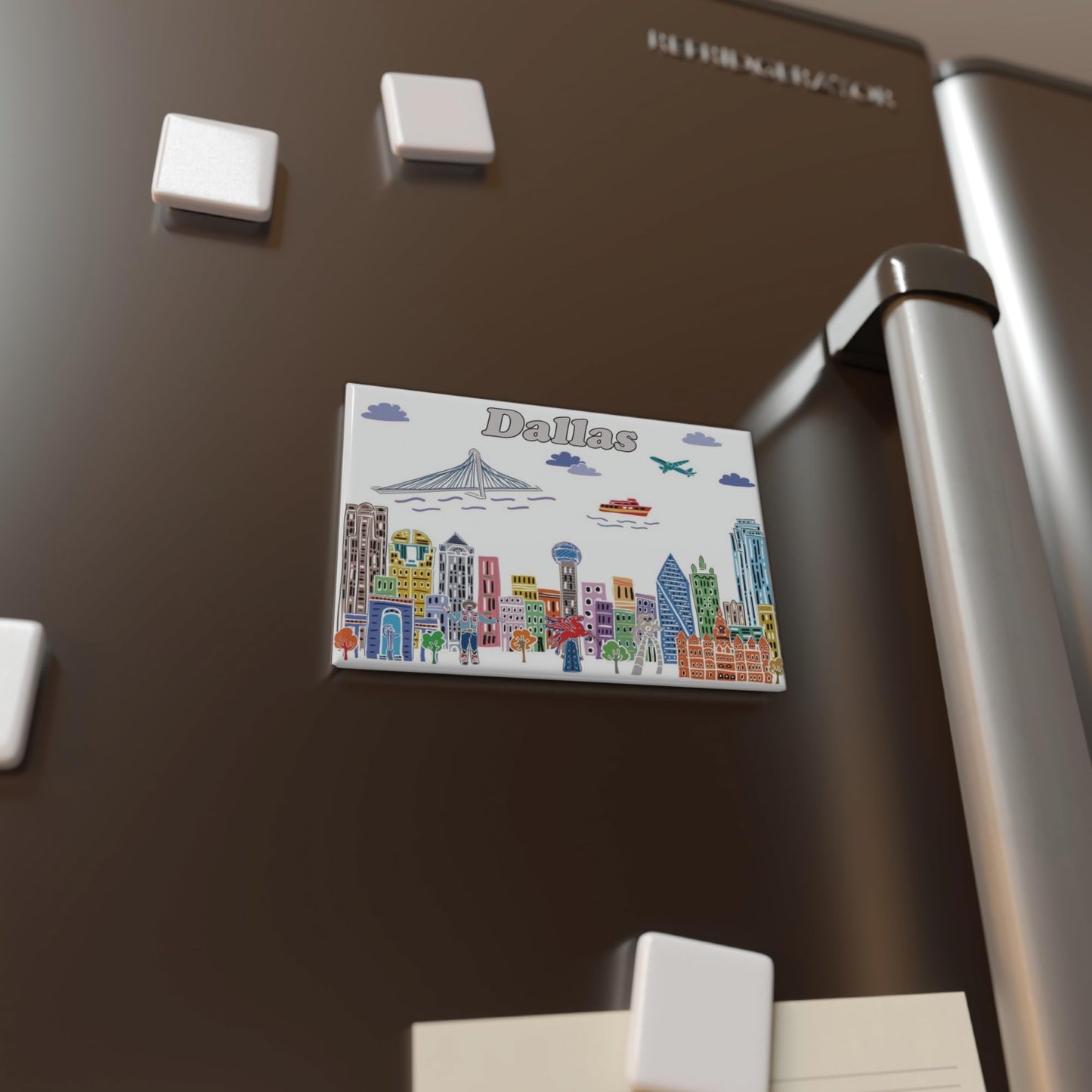 City Themed Artwork Magnet Collection by Beary Blu - Designed in The USA, Collectible Souvenirs Gifts 2.5" x 3.5" (Dallas) BST220