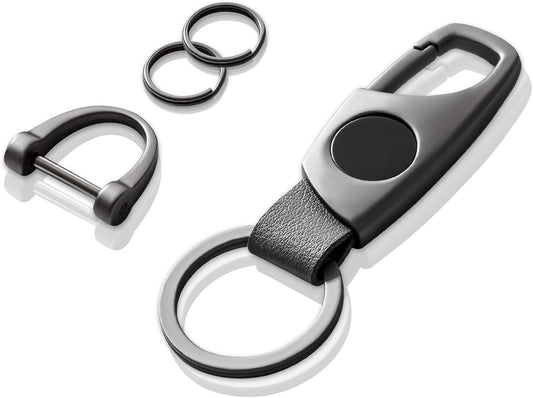 Gkeygo Carabiner Keychain, Key Chains for Car Key with 2 Key Rings and Anti-Lost D-Ring, Multifunctional Keychains for Men and Women – Grey(Grey Leather) WN420