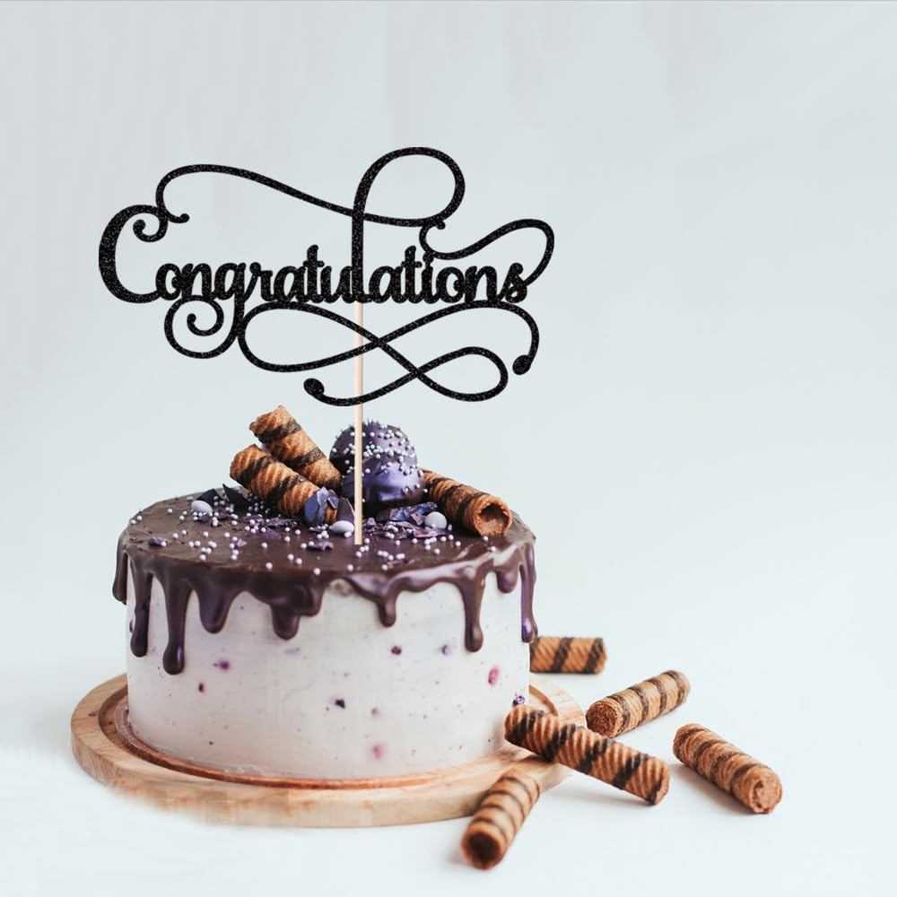 Congratulations Cake Topper,Congratulations 2026 Graduation | Cake Topper,Graduation, Wedding, Retirement, Birthday, Anniversary, Celebration Party Decorations Supplies (Black Gold) BST202