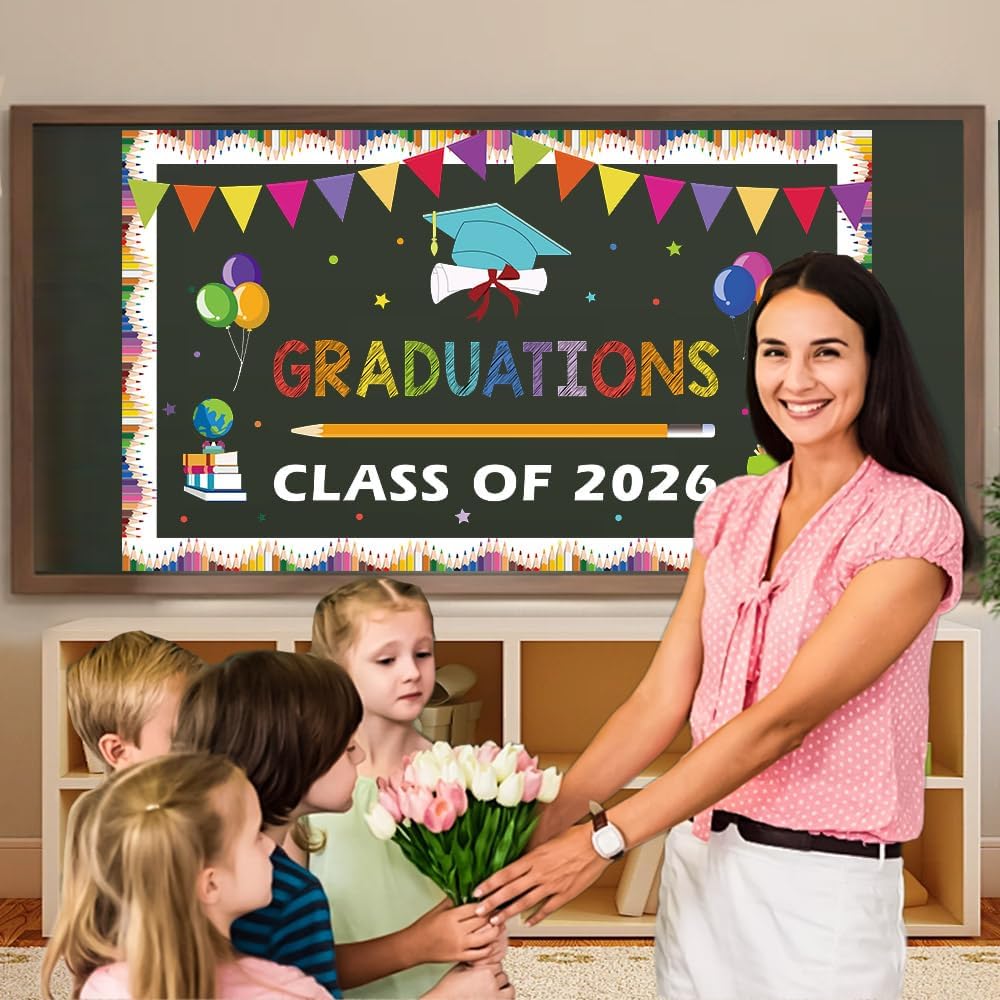 QPIXVB Kindergarten Graduation Bulletin Board Decorations,Preschool 3th 5th Grade Graduation Decorations,Big Grad Paper Banner Cutouts for Class of 2026 Ceremony School Prom Supplies Wall Decor BST202