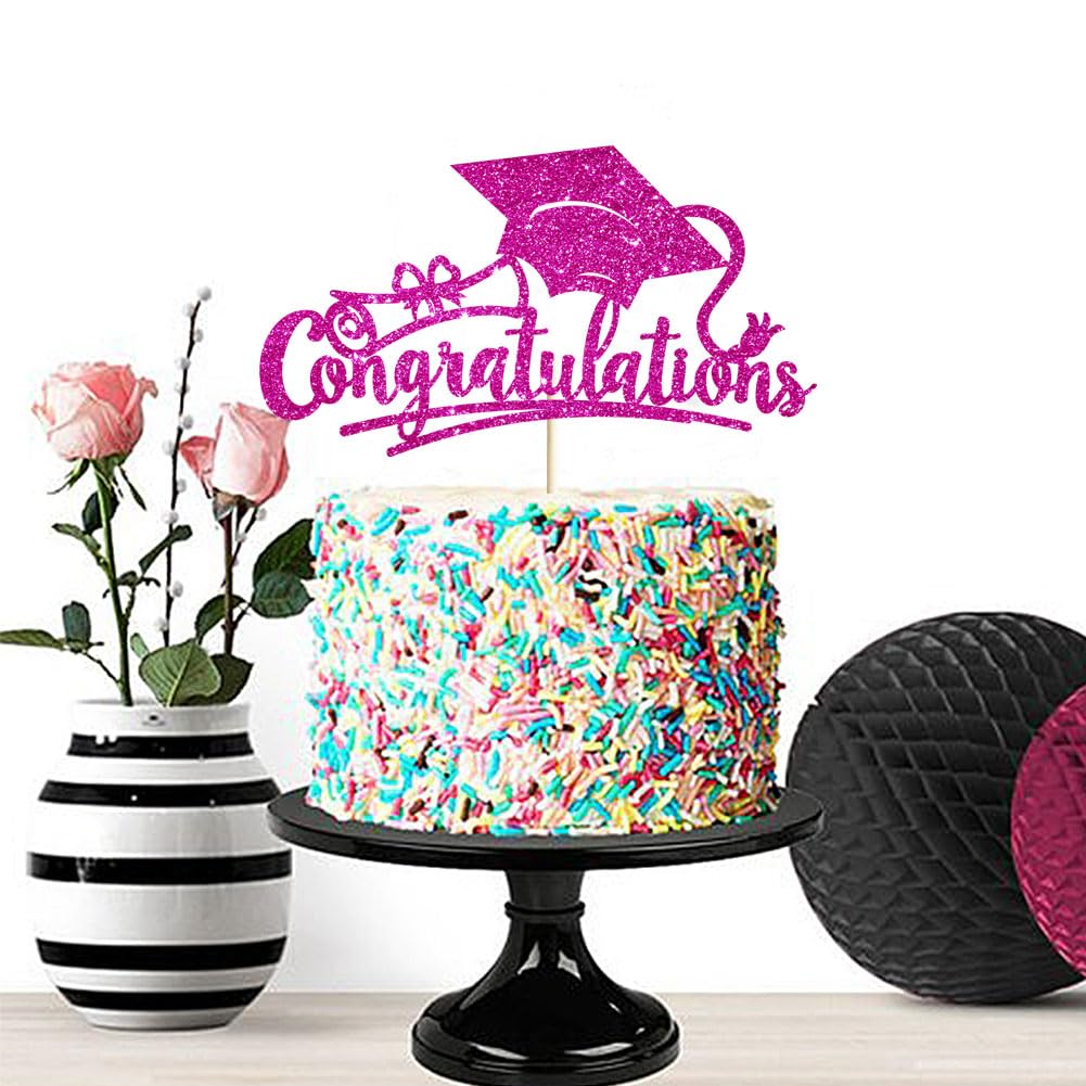 Congratulations 2026 Graduation Cake Topper Red Glittery Class of 2026 Cake Topper Congrats Grad Party Cake Decor for 2026 Senior High School College Grad Party Supplies Decorations BST220