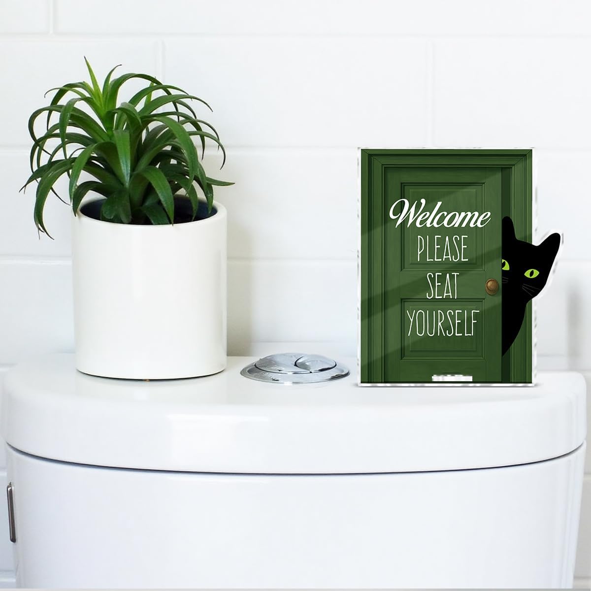 Funny Black Cat Bathroom Decor, Funny Bathroom Sign for Restroom Shelves Toilet Tank Decor, Cat Lover Gifts - Seat Yourself BST326L