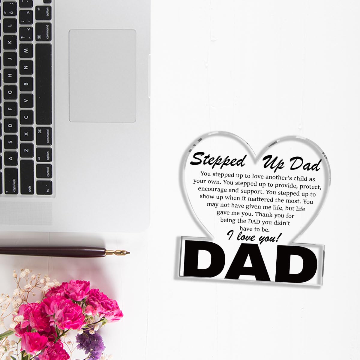 Fathers Day Bonus Dad Gifts Best Stepdad Gifts from Stepdaughter Stepson Funny Birthday Gift for Stepfather Heart Acrylic Sign Decor 4 X 4 Inches BST202