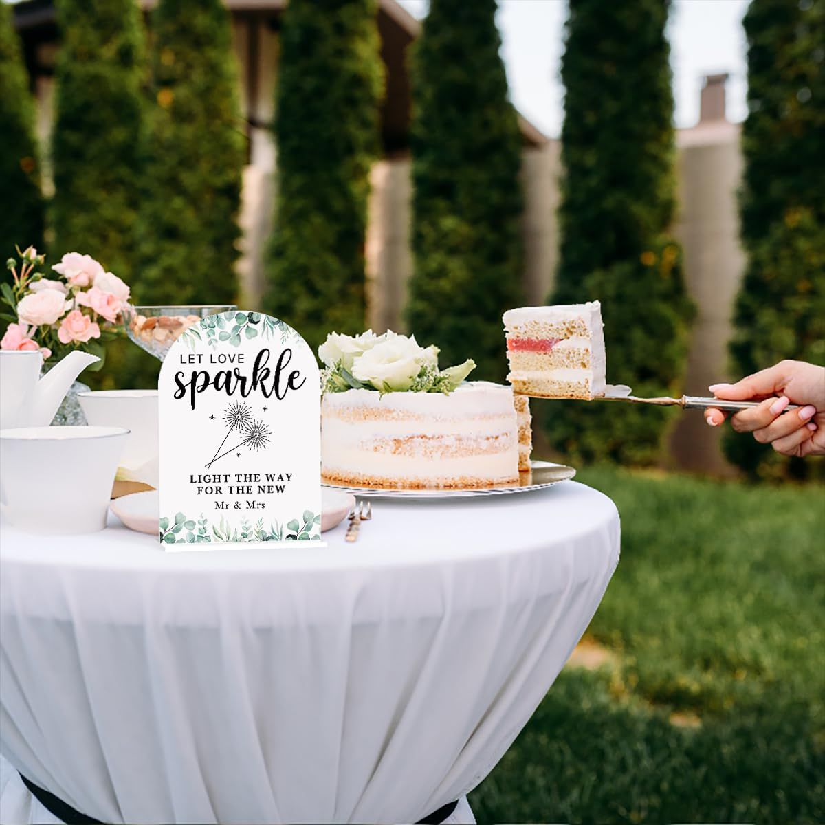 Acrylic Wedding Sign Bubble Send Off Signs for Ceremony Modern Calligraphy Arch Acrylic Table Top Signs for Wedding Reception and Event Party Table Decor (White Eucalyptus Leaves) BST326L