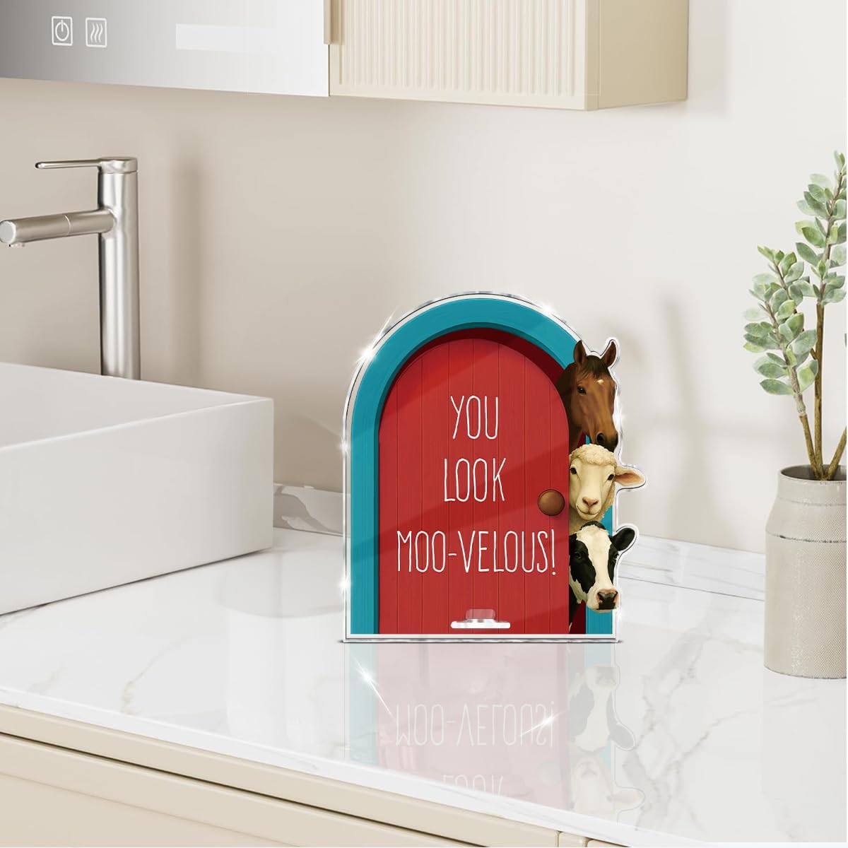 Funny Farmhouse Bathroom Decor - Funny Farm Animals Bathroom Sign for Restroom Shelves Toilet Tank Decor - Moo-velous Sign BST326L