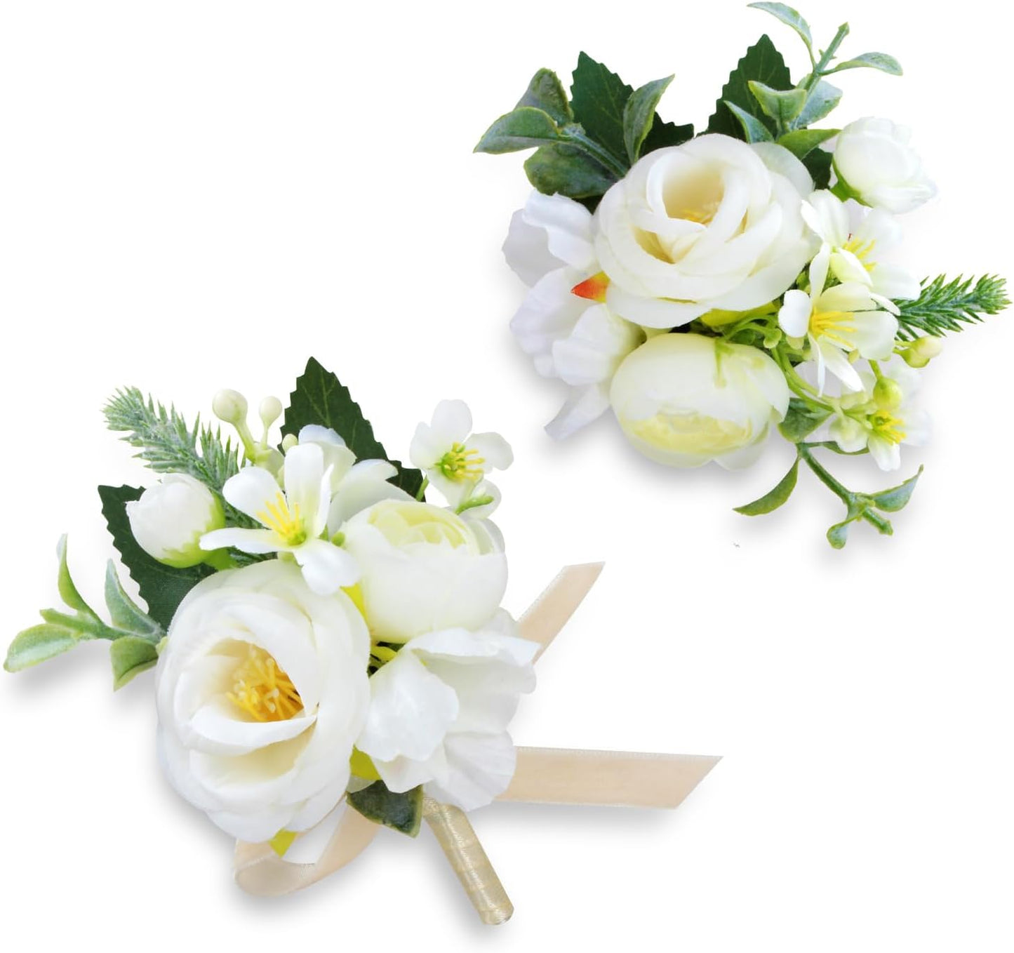 Prom Corsage And Boutonniere Set Orange – Artificial Silk Wrist Corsage & Boutonniere For Men Wedding – Groom Boutonniere For Prom, Homecoming, Courthouse Wedding, White Rose Corsage Wristlet Gift Set BST202