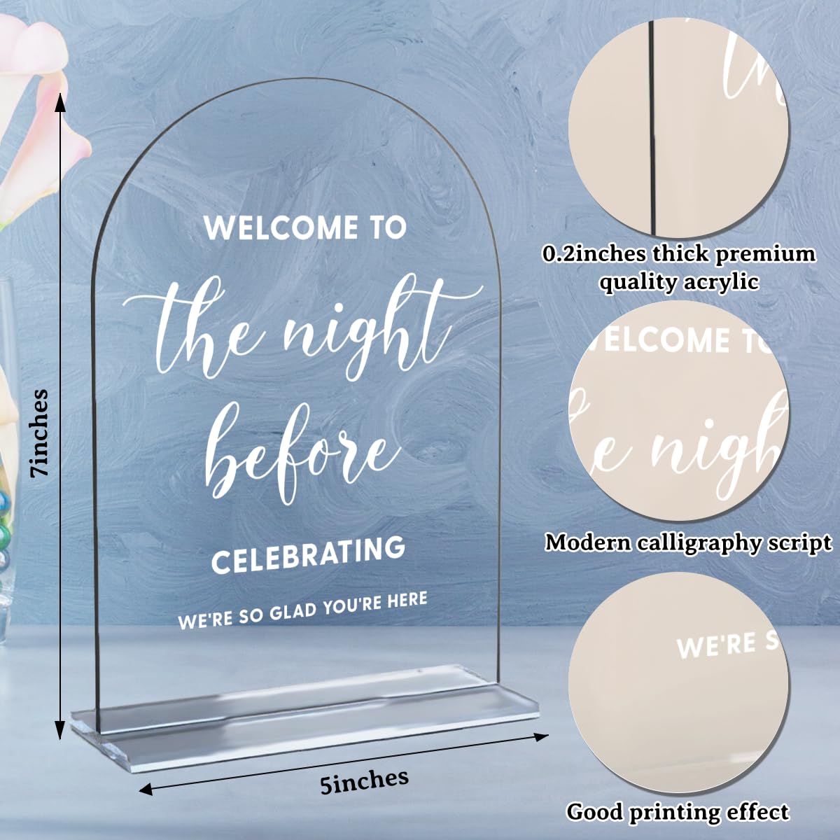 Acrylic Wedding Signs, Bridal Shower Decorations, Modern Arched Round Top Acrylic Table Top Sign with Holder for Wedding Reception Party Dinner - Can't Wait to See What Develops (Clear) BST326L