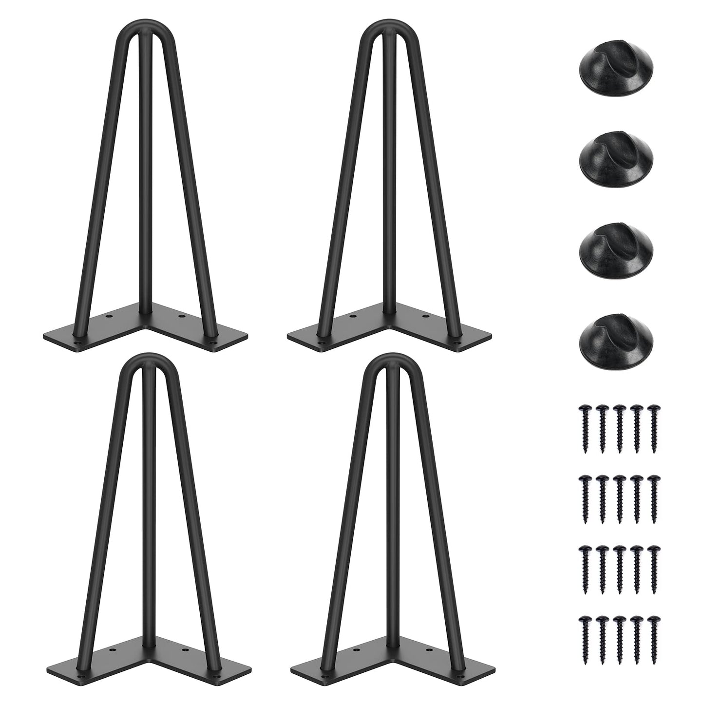 SMARTSTANDARD 16 Inch Hairpin Table Legs, 3 Steel Rods 1/2 Inch Pipe Diameter, 800lbs Load Capacity, Mid-Century Style for Coffee Table, Side Table, Night Stand (Black, 4PCS) BST220