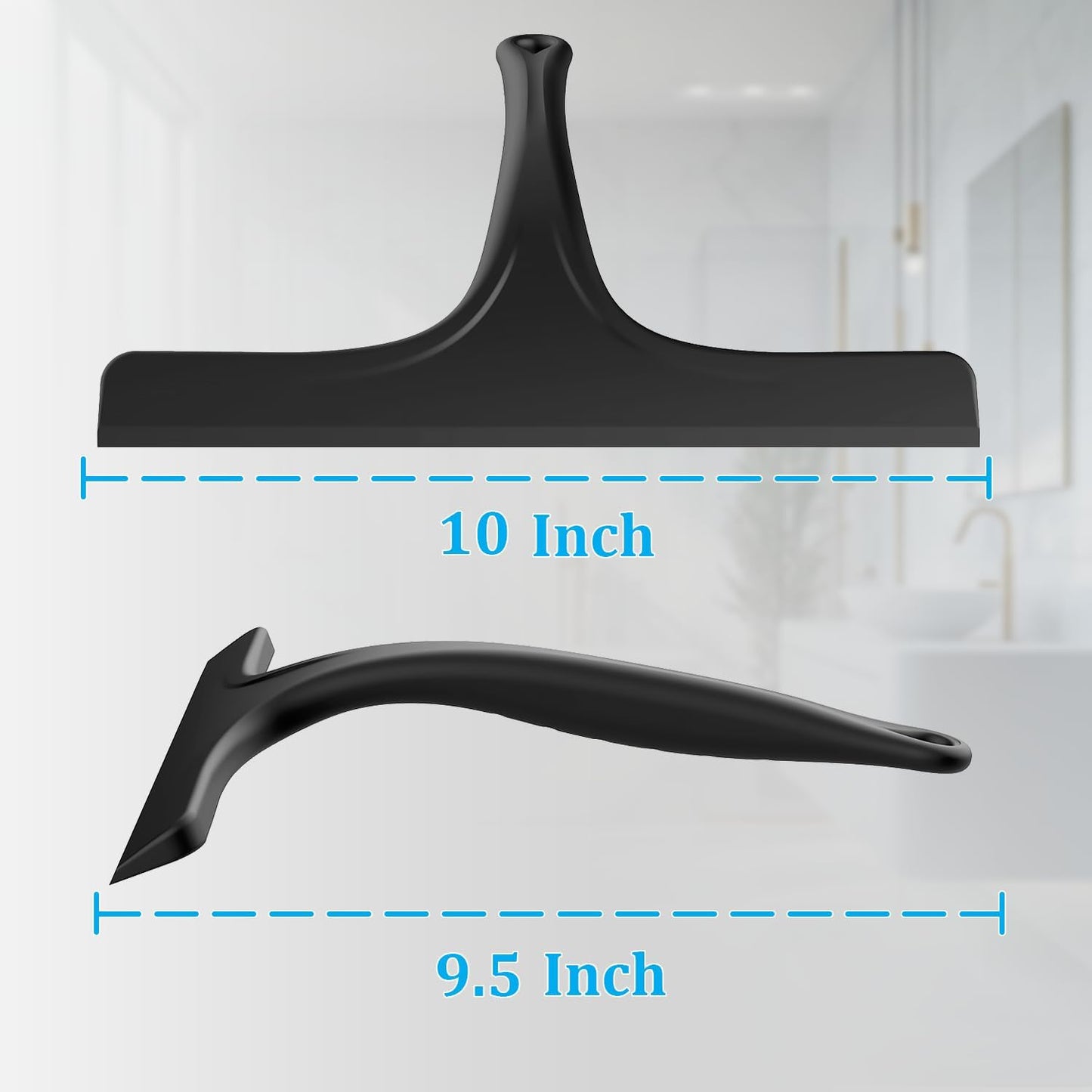 Silicone Shower Squeegee for Bathroom Glass Doors, with Hanging Hole for Easy Storage, Removes Water Spots from Windows, Mirrors, Tiles & Kitchen Surfaces-Black, 10 Inch WN420