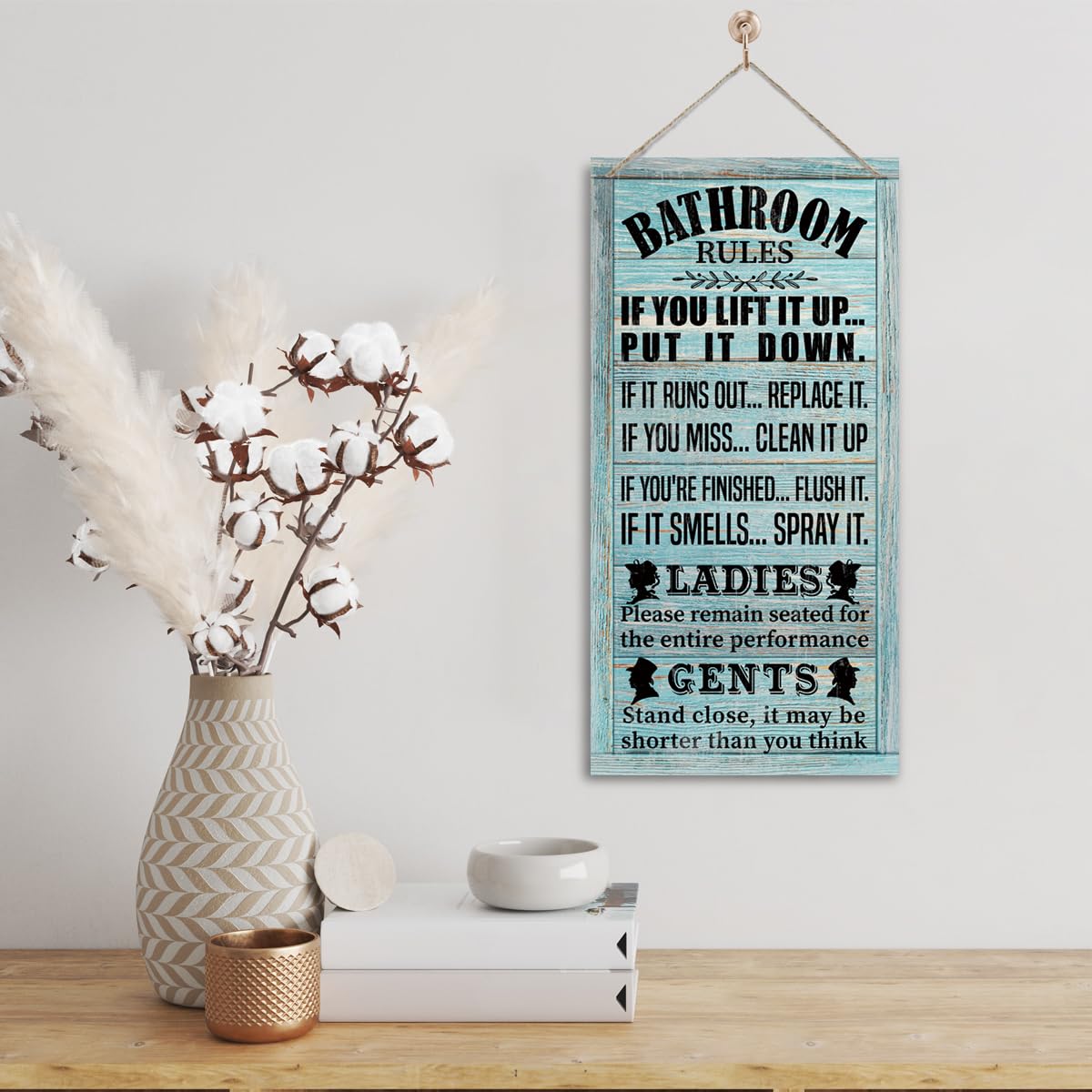 Rustic & Funny Bathroom Signs - Western & Farmhouse Bathroom Rules Wall Decor E1 BST202