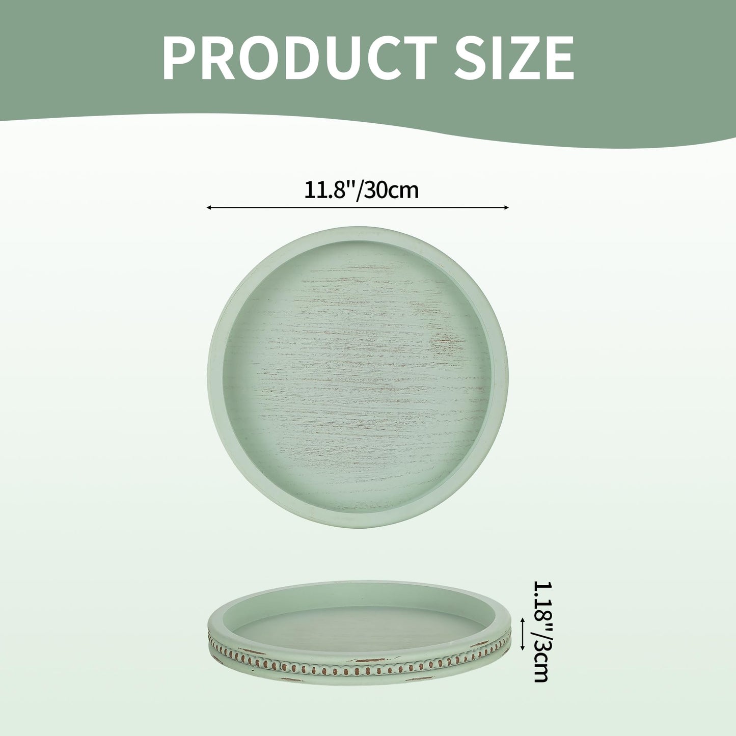 Hanobe Decorative Tray for Coffee Table: 10.5-Inch Round Whitewashed Wood Tray for Rustic Farmhouse Living Room Kitchen Island Entryway Home Decor BST326H