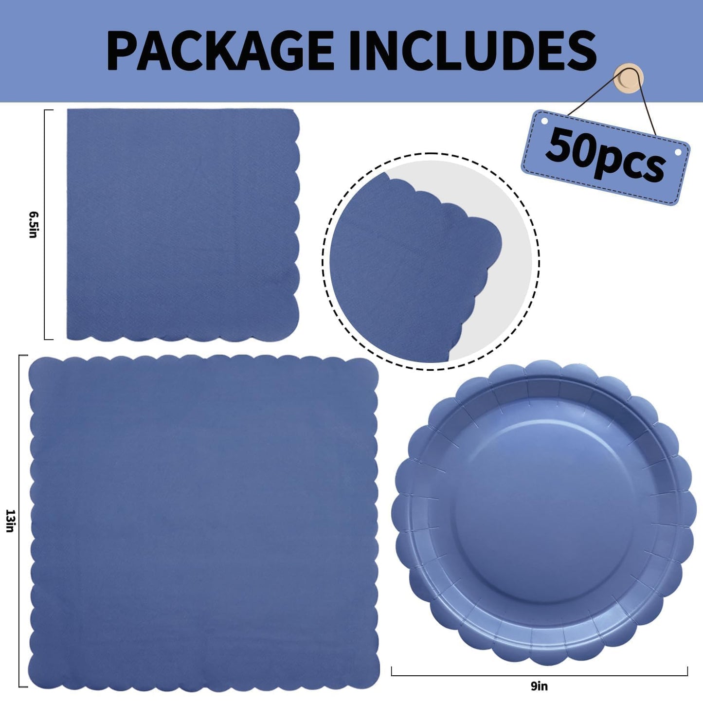 100 Pcs White Paper Plates and Napkins, 50 Pcs Guest White Party Supplies Including Scalloped Plates and Napkins for Independence Day Weddings, Parties BST326L
