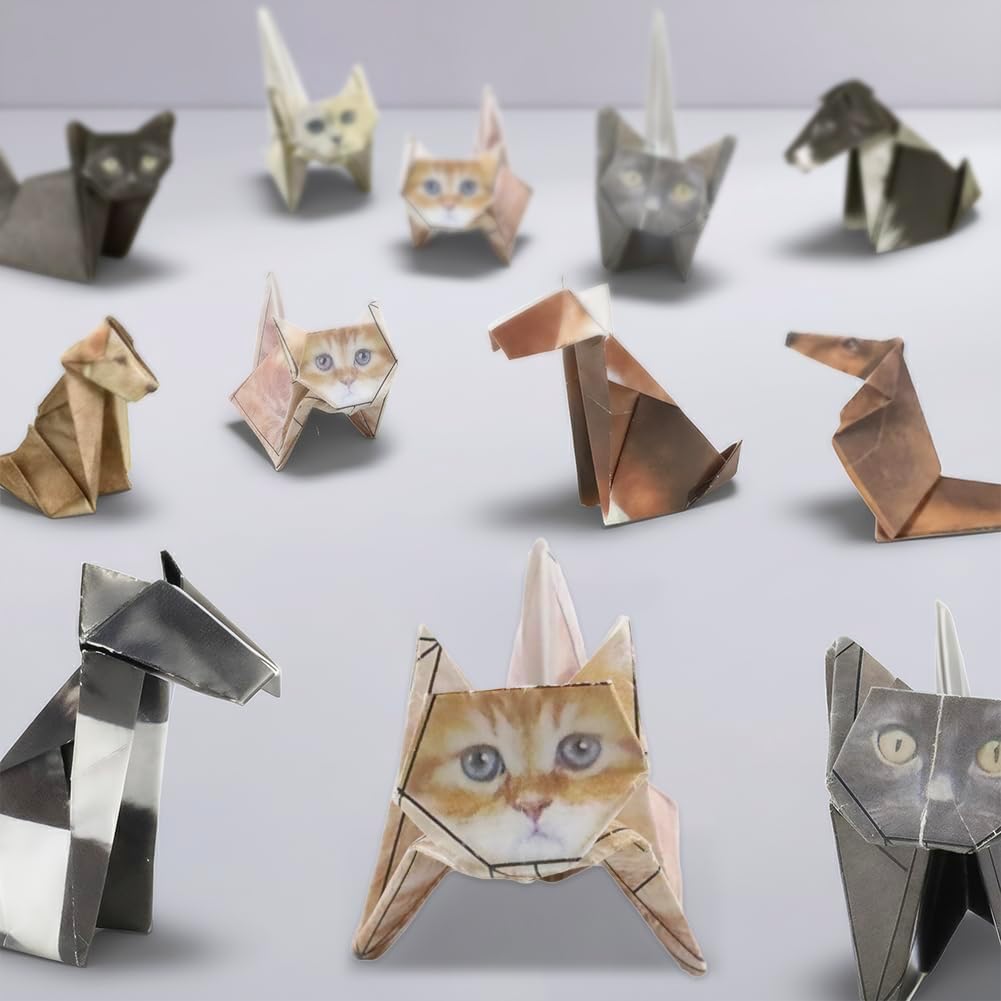 Origami Kit Cats and Dogs, 100 Sheets Diy Paper Cats Kit, Paper Dogs Origami for Kids & Adults,Desk Decoration & Gift for Pet Lovers (Cat 50pcs+ Dog 50pcs) WN420