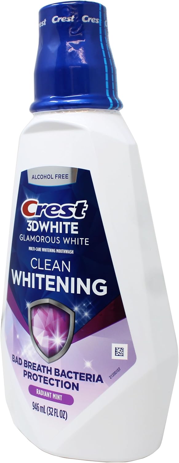 Crest 3D White Glamorous White Mouthwash, Alcohol Free Multi-Care Whitening Mouthwash, Arctic Mint, 32 fl oz (946 mL)
