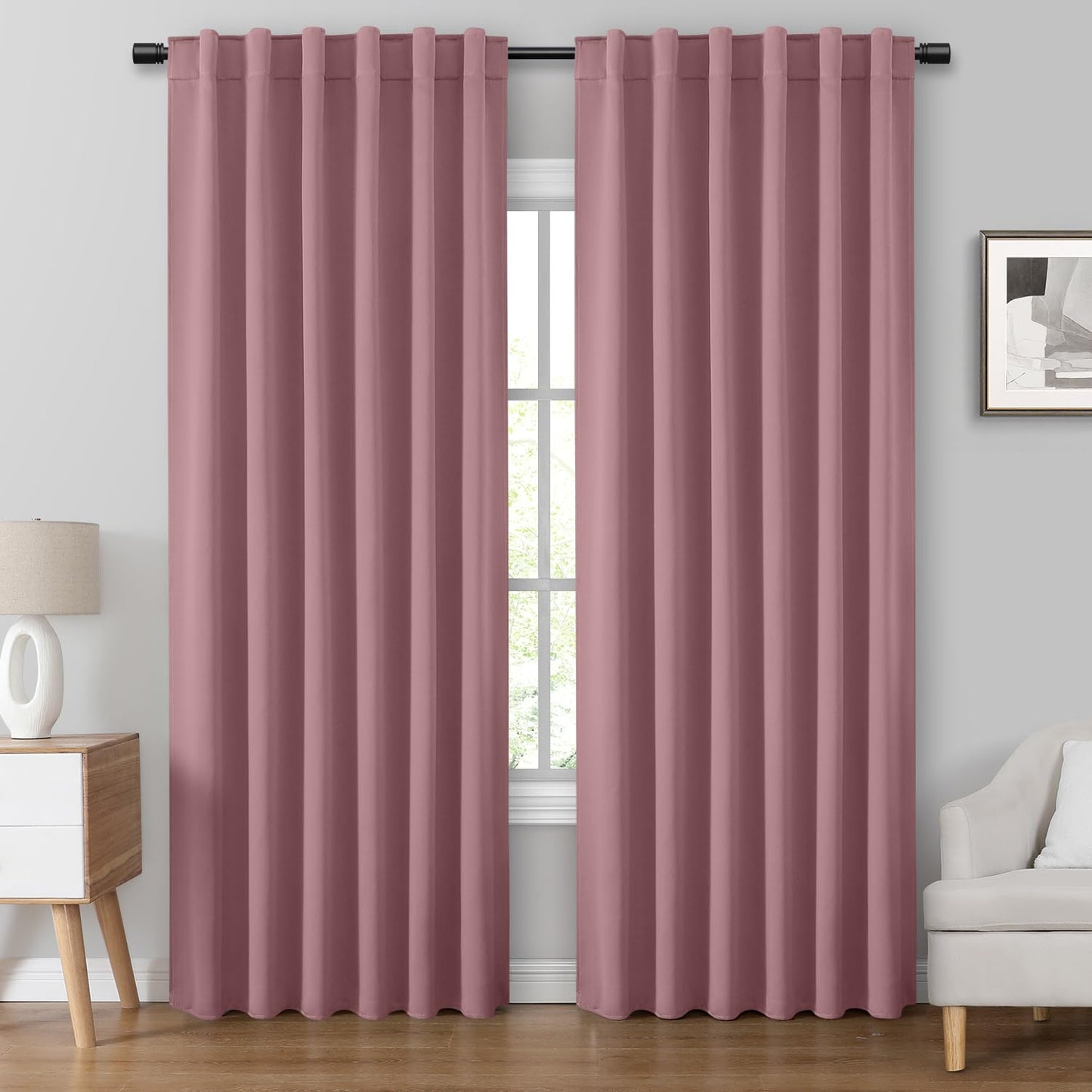 HOMEIDEAS Blackout Curtains, 2 Pages Grey Gray Room Darkening Bedroom Pinch Pleated Curtains Thermal Insulated Back Tab Rod Pocket Drapes for Bedroom, W52 x L63 BST326H