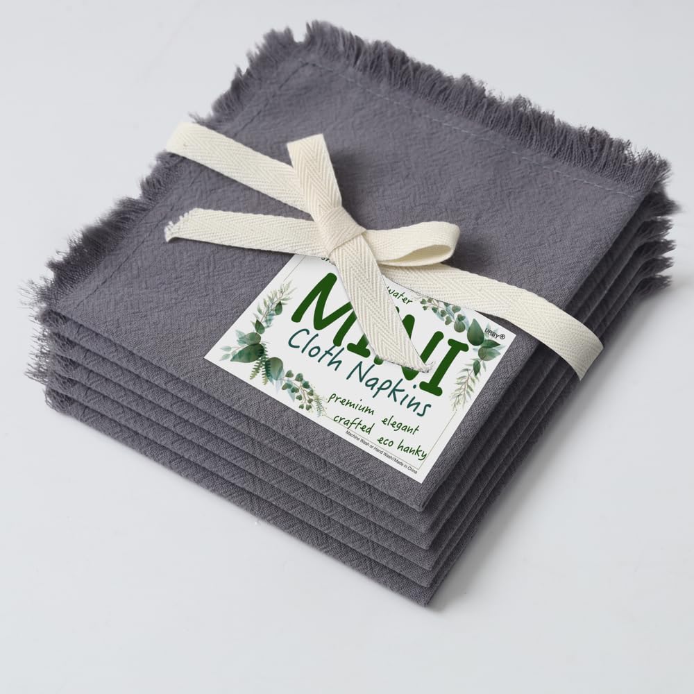 Eco Hanky 10x10in Reusable Small Cotton Napkins (Rustic Fringe), LPK,6pk | Ideal for Kids Napkins for Lunch, Suitable for Dinners, Weddings, Birthday, Cocktail Parties BST220