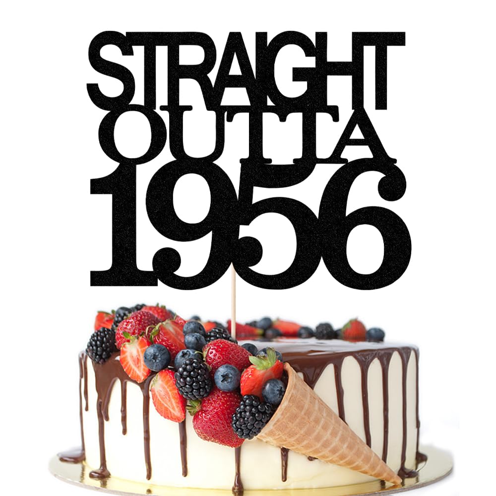 Black Glitter Straight Outta 1961 Cake Topper,Hello 65,Funny 65th | Birthday Cake Topper,65 Fabulous,Cheer to 65 Years,Men and Women 65th Birthday/Wedding/Anniversary Party Decorations BST202