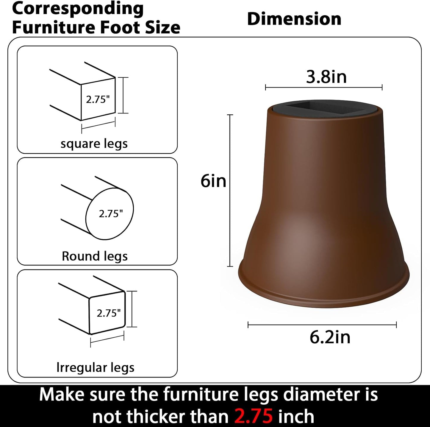 MYMULIKE 6 Pack 6 Inch Bed Risers, Heavy Duty Furniture Lifts, Brown | Lifts Up to 2200lbs, Round Couch Risers, Ideal for Heavy Duty Sofas, Couches, TV Stands, Tables, and Living Room Chairs BST202