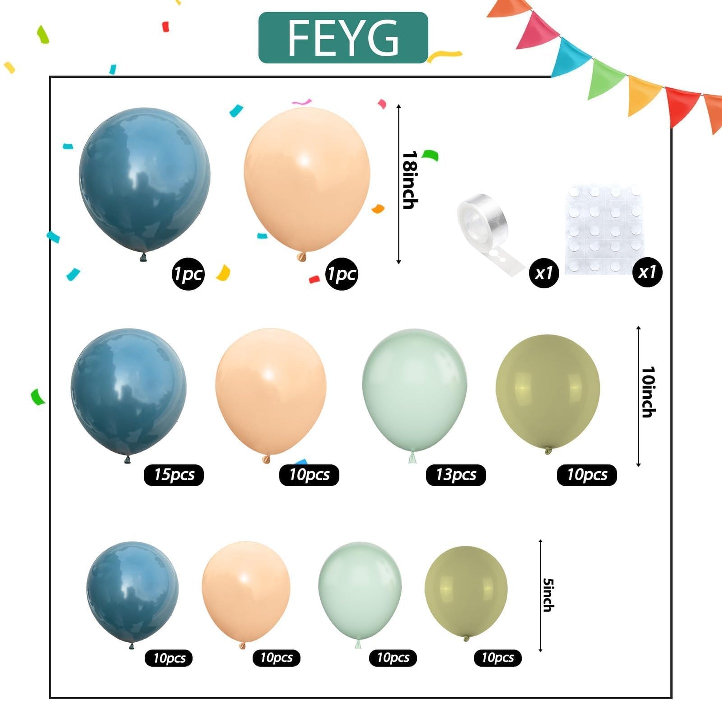 Dusty Green Blue Balloon Arch Kit, Fog Green Dusty Water Blue Beige Ivory Latex Balloons Garland Kit for Women Men Neutral Birthday Wedding Baby Bridal Shower Jungle Safari Party Decorations WN420