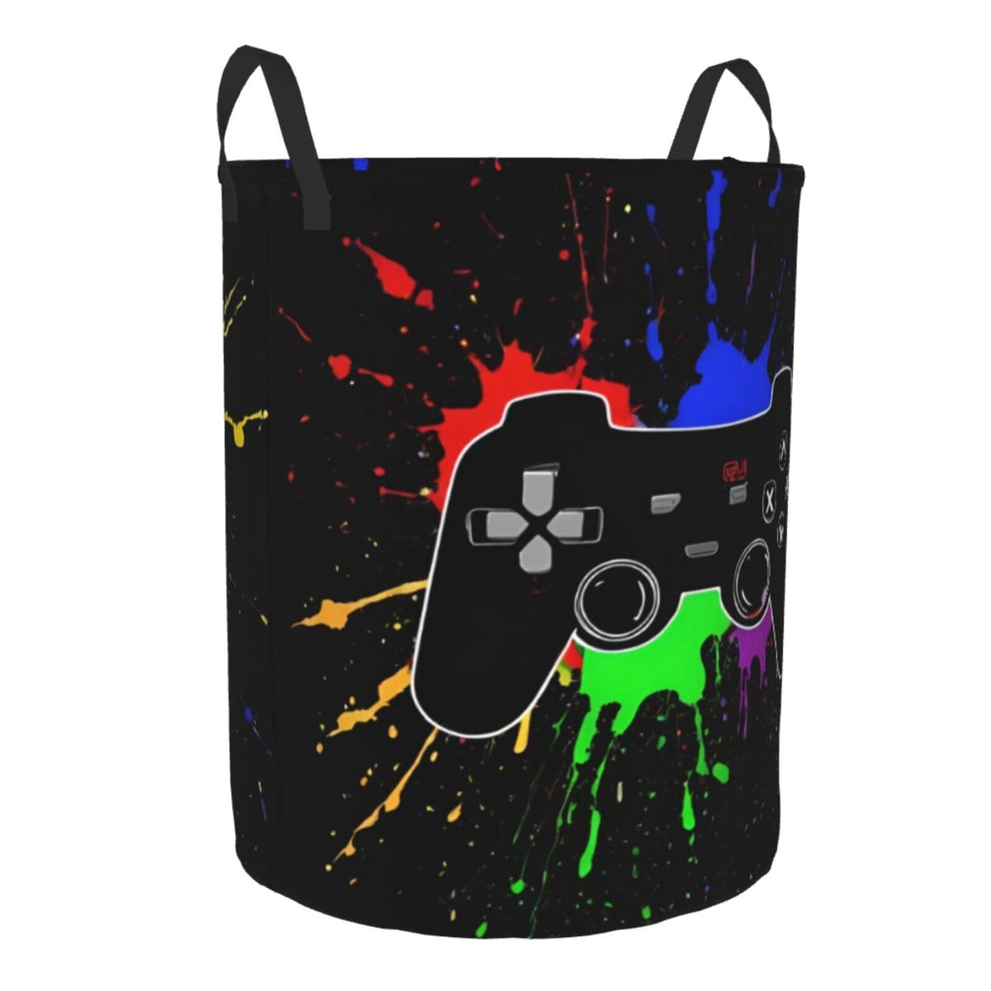 38L Round Laundry Hamper Video Game Controller Background Storage Basket Waterproof Coating Gaming Gadgets Organizer Bin For Nursery Clothes Toys BST202