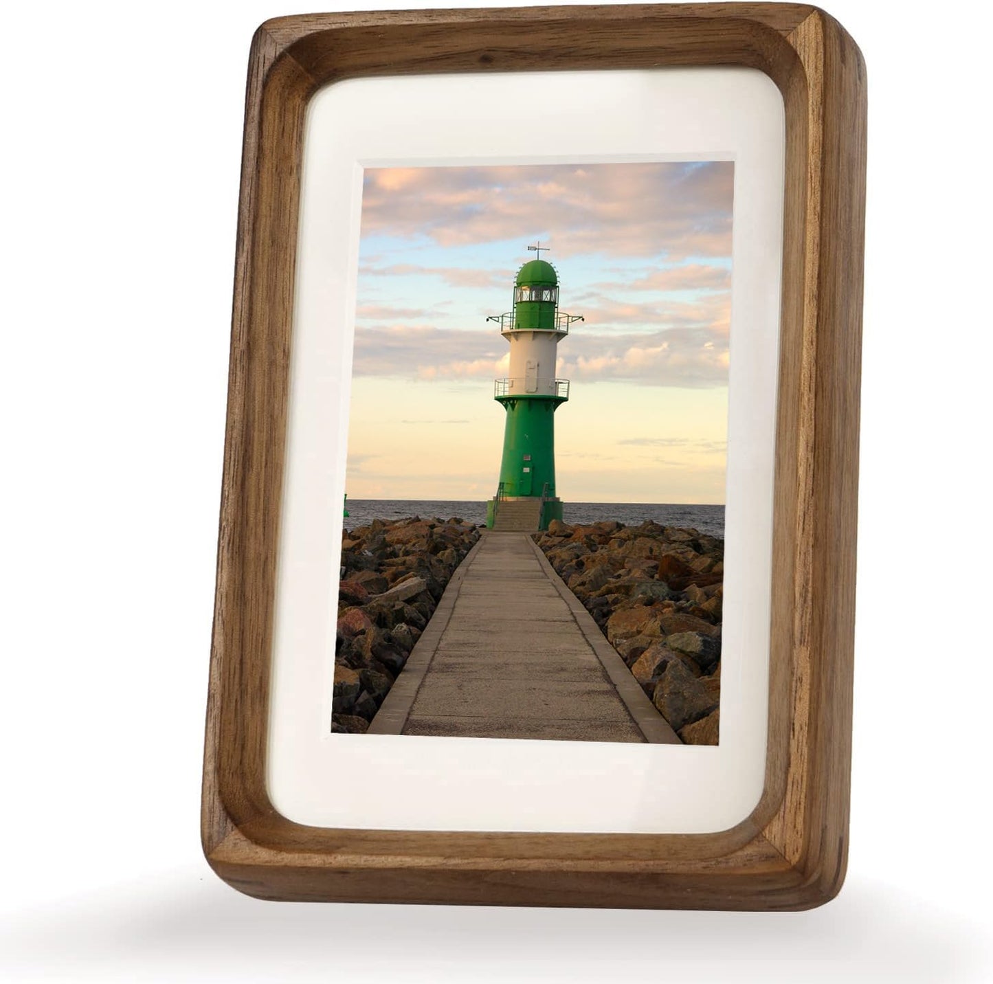 6x6 Solid Teak Wood Picture Frame Matted to 4x4 | Shatterproof Plexiglass, Mortise-Tenon Build, Horizontal & Vertical Tabletop Wall Mounting Square Display Frame BST220