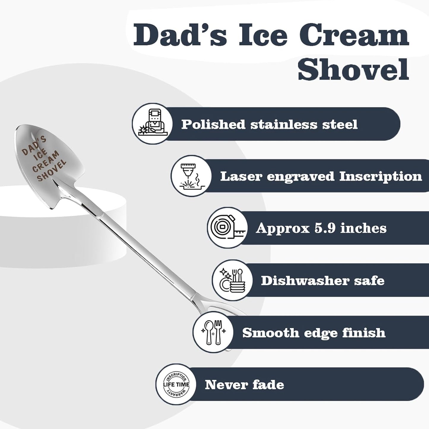 Dad Gifts - Gifts for dad from Daughter. Father Day Gifts for dad Ice Cream Spoon Scoop for Ice Cream Lovers, Father birthday Gifts Funny Engraved Stainless Steel Shovel WN420