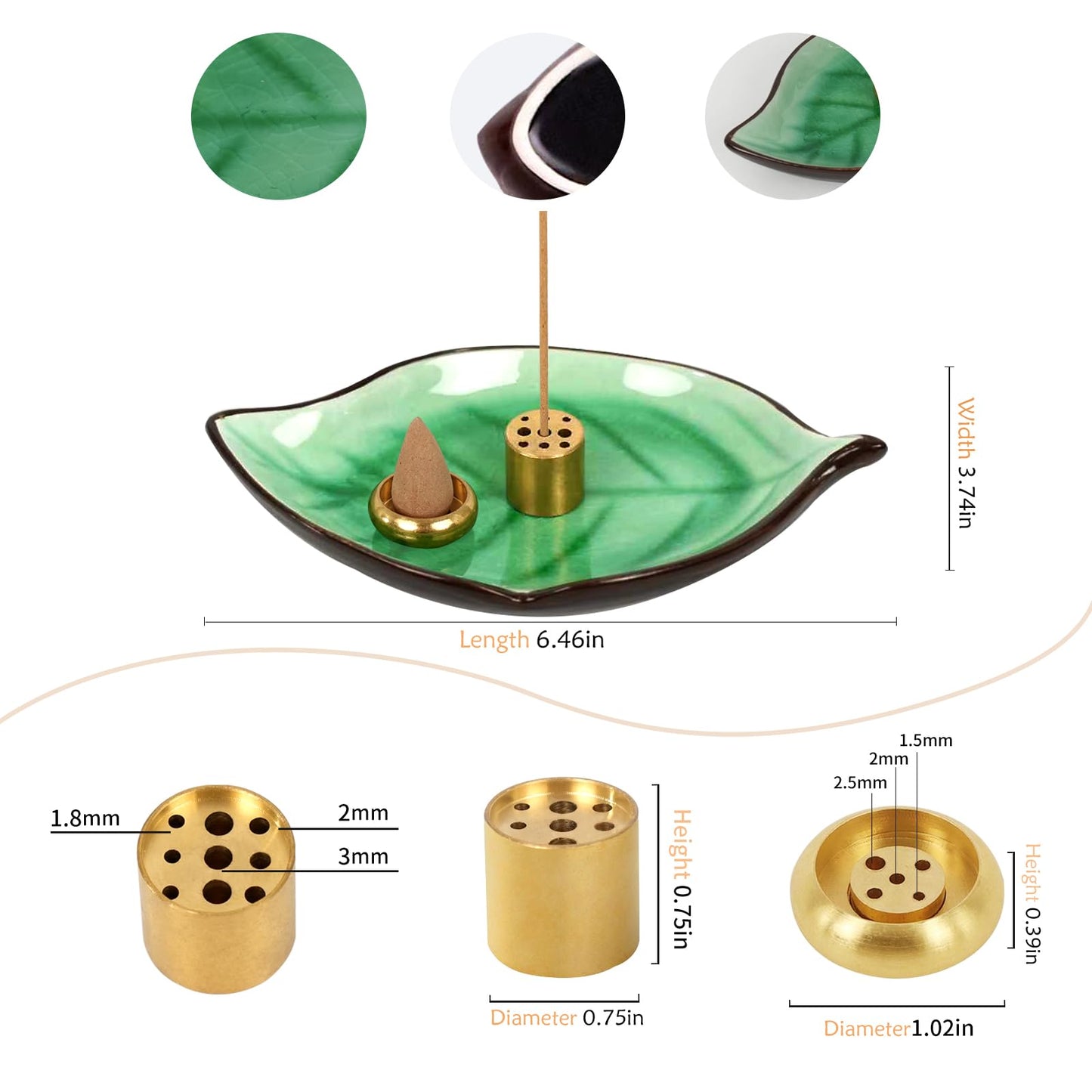 Incense Holder for Sticks (9 Holes) and Cones, Handmade Ceramic Incense Ash Catcher for Meditation, Yoga, SPA Days, Relaxing, Home Decor, Candle Holder, Easy to Clean, Leaf-Shape (Blue) BST220