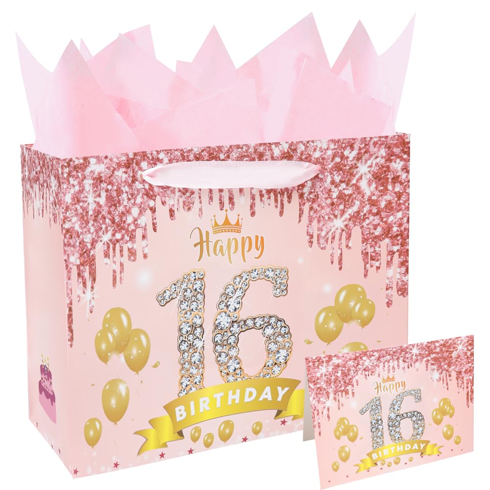 Eaureum Personalized Initial A Gift Bags for Girls Women, 13" Pink Initial A Gift Bags for Birthday Wedding Holidays Party Decorations for Her Girls Women Daughter Granddaughter Friends Wife BST326L