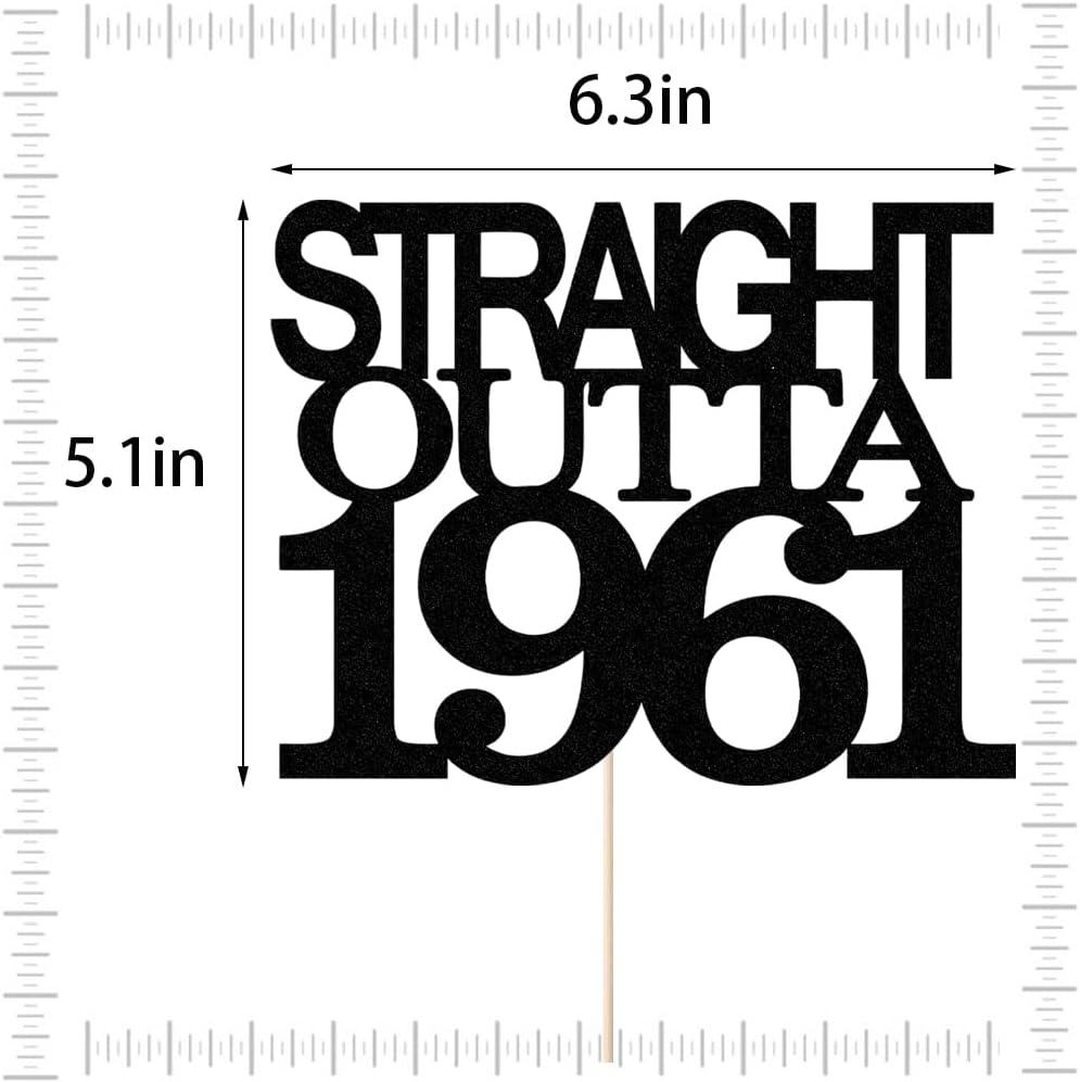 Black Glitter Straight Outta 1961 Cake Topper,Hello 65,Funny 65th | Birthday Cake Topper,65 Fabulous,Cheer to 65 Years,Men and Women 65th Birthday/Wedding/Anniversary Party Decorations BST202
