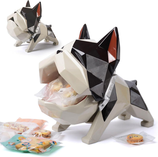 HAUCOZE Closable Candy Dish Key Bowl Storage Bulldog Statue Modern Home Decor Table Centerpiece Gift for Living Room 9.4 Inch BST220