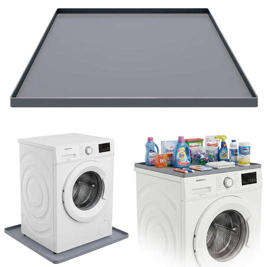 27 x 27 Inch Washing Machine Drain Pan, Silicone Washer Pan, Grey | 2cm Raised Waterproof Edge, Washer and Dryer Mat for Floor Protection, Fits Compact Washers Up to 3.5 Cu.Ft. BST220