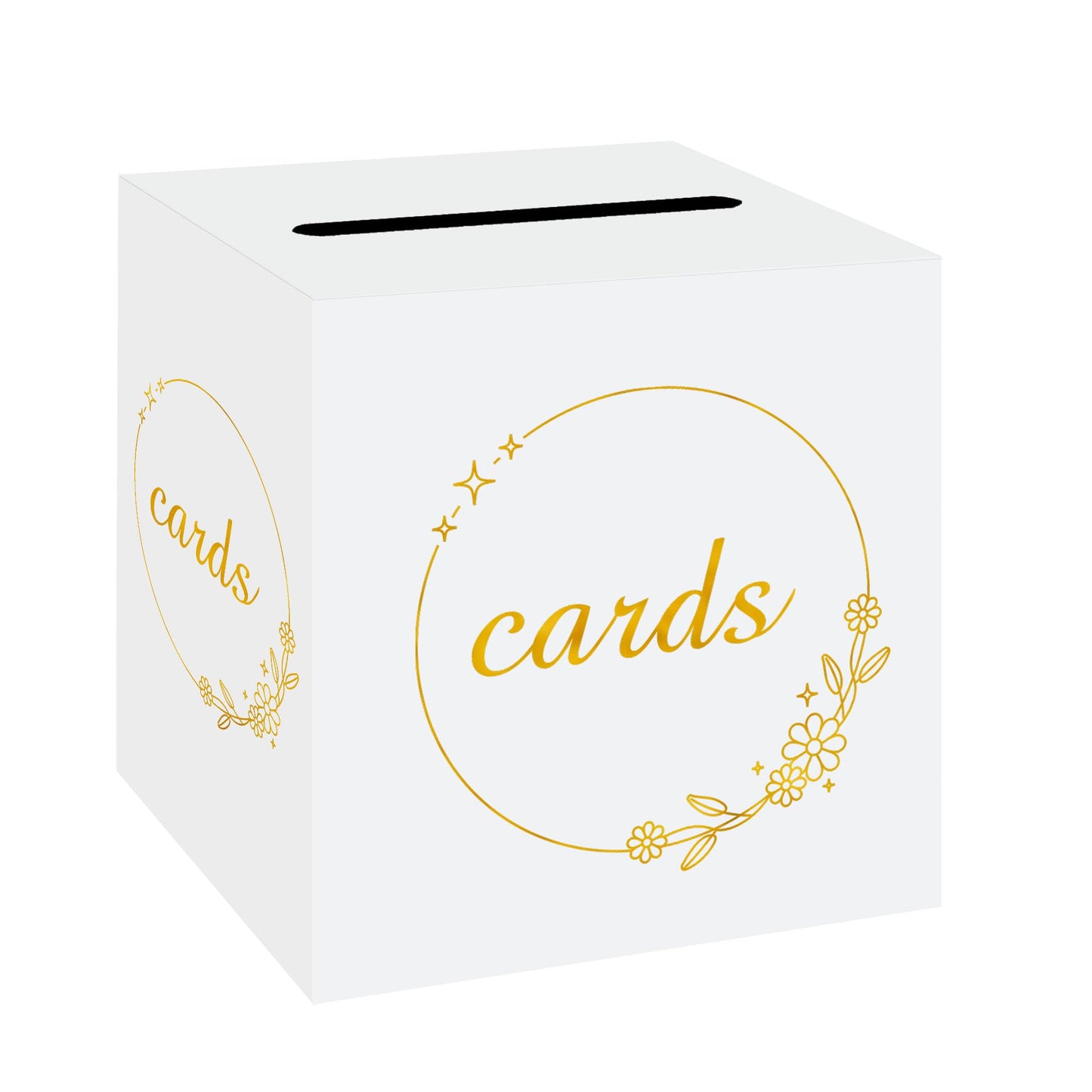 1 Pack White and Gold Wedding Card Box for Party Graduation Bridal Baby Shower Retirement Decorations Cardboard Birthday Card Holder Raffle Ballot Voting Box with Slot 7.8 x 7.8 x 7.8 In BST220