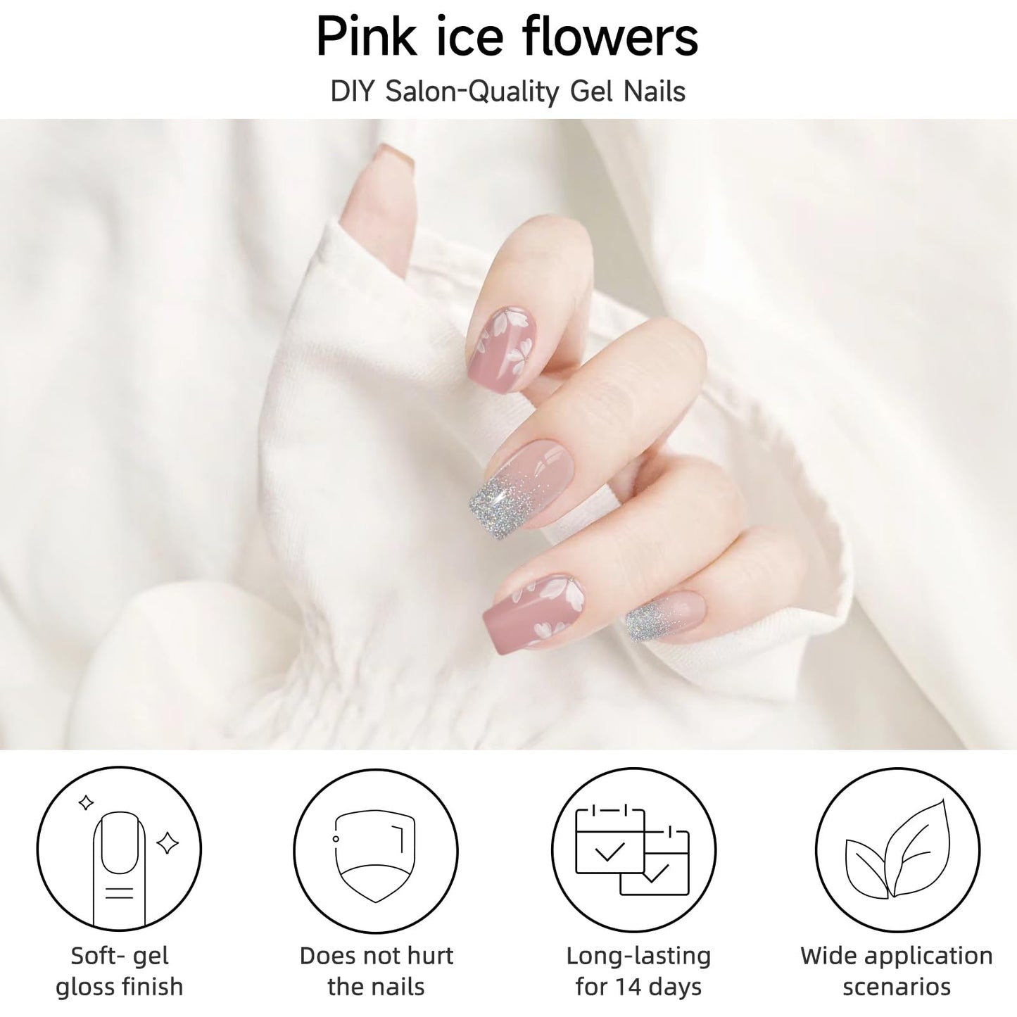Semi Cured Gel Nail Strips, 56Pcs Nail Art Stickers/Wraps, Long Lasting UV Nail Polish Strips for Adults (Silver Rhinestones+French Tip Glitter) BST220