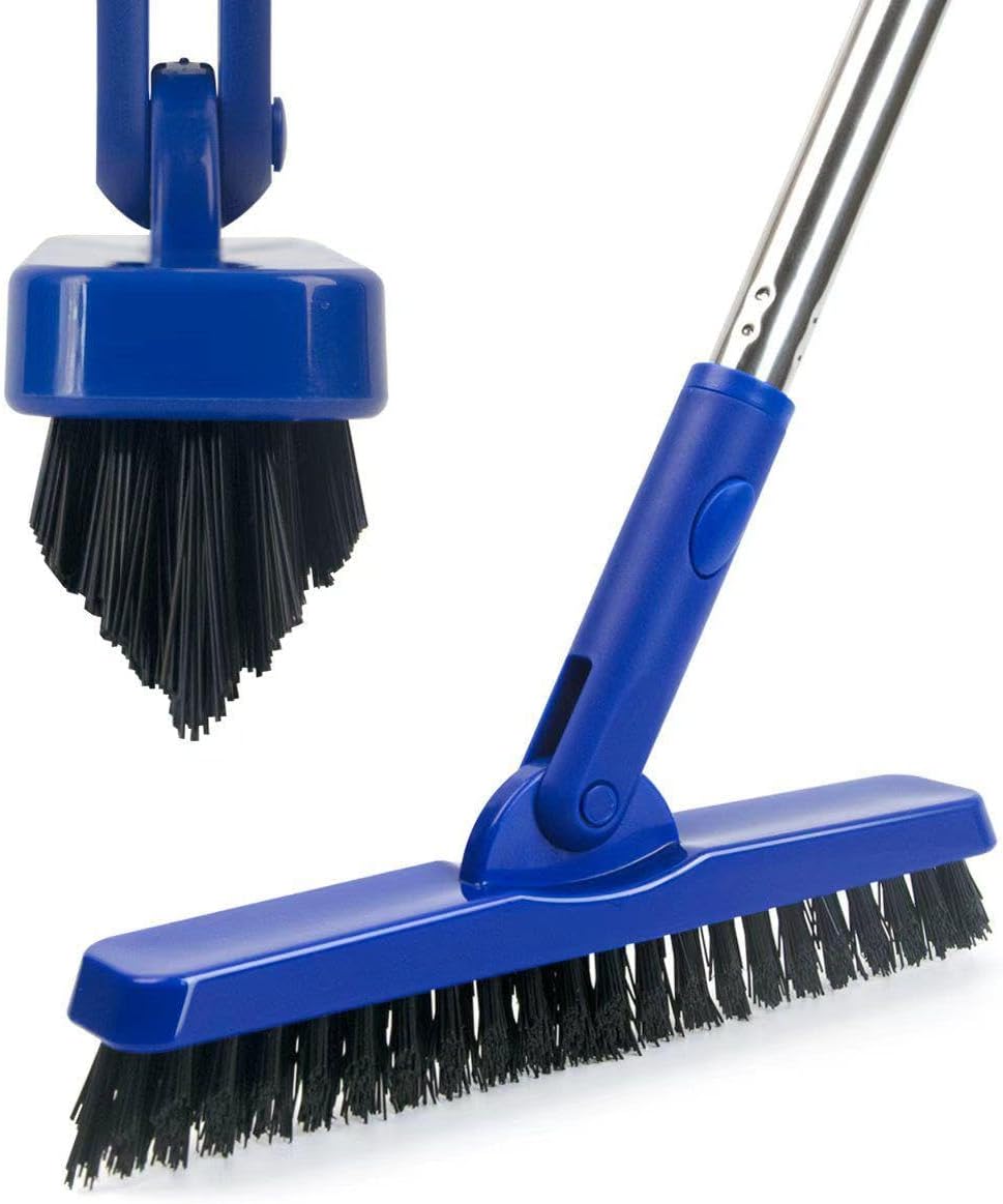 CELOX Heavy Duty Long Handle Scrub Brush, Tile Scrub Brush with Long Handle Stiff Bristles for Cleaning (Blue) BST326H