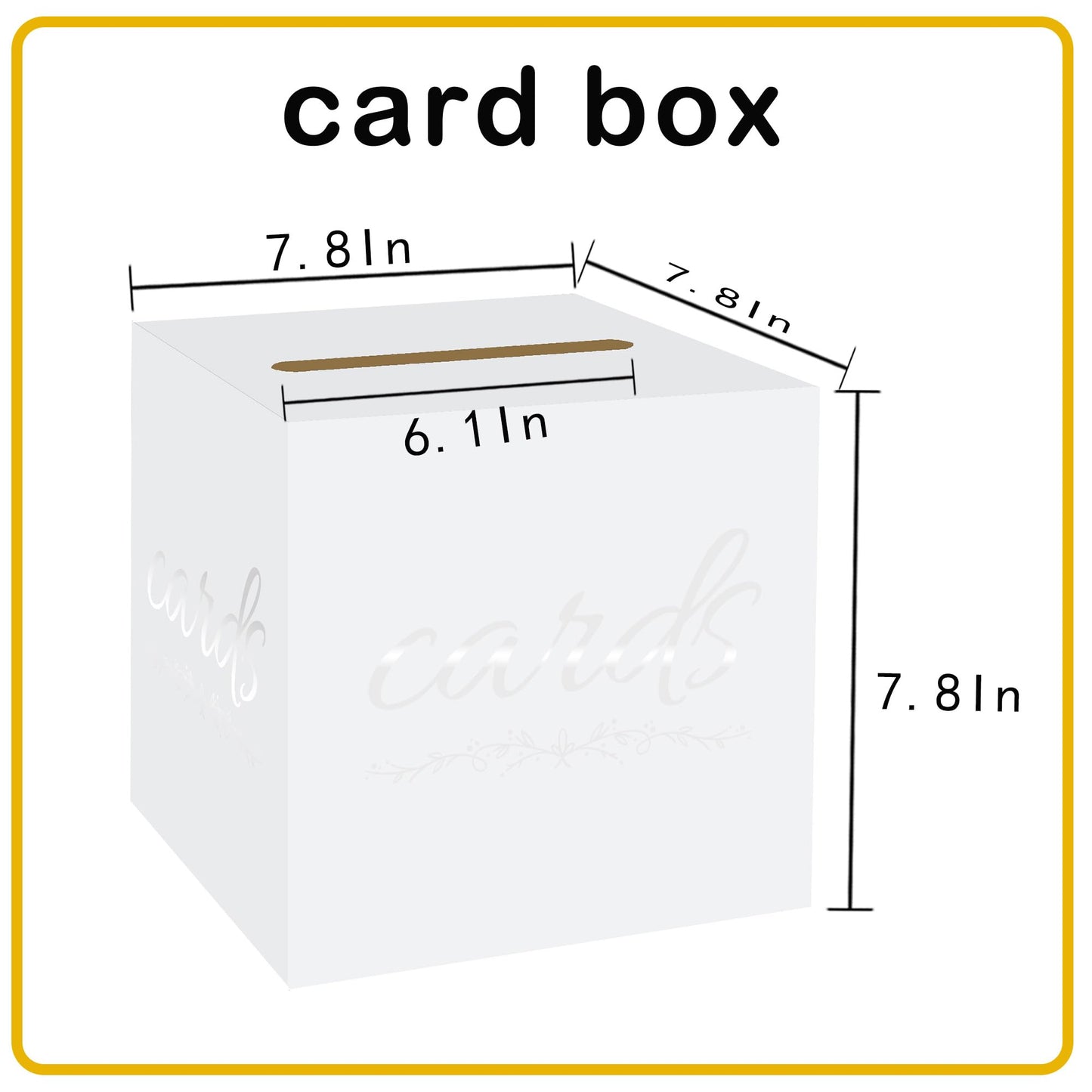 1 Pack White and Gold Wedding Card Box for Party Graduation Bridal Baby Shower Retirement Decorations Cardboard Birthday Card Holder Raffle Ballot Voting Box with Slot 7.8 x 7.8 x 7.8 In BST220